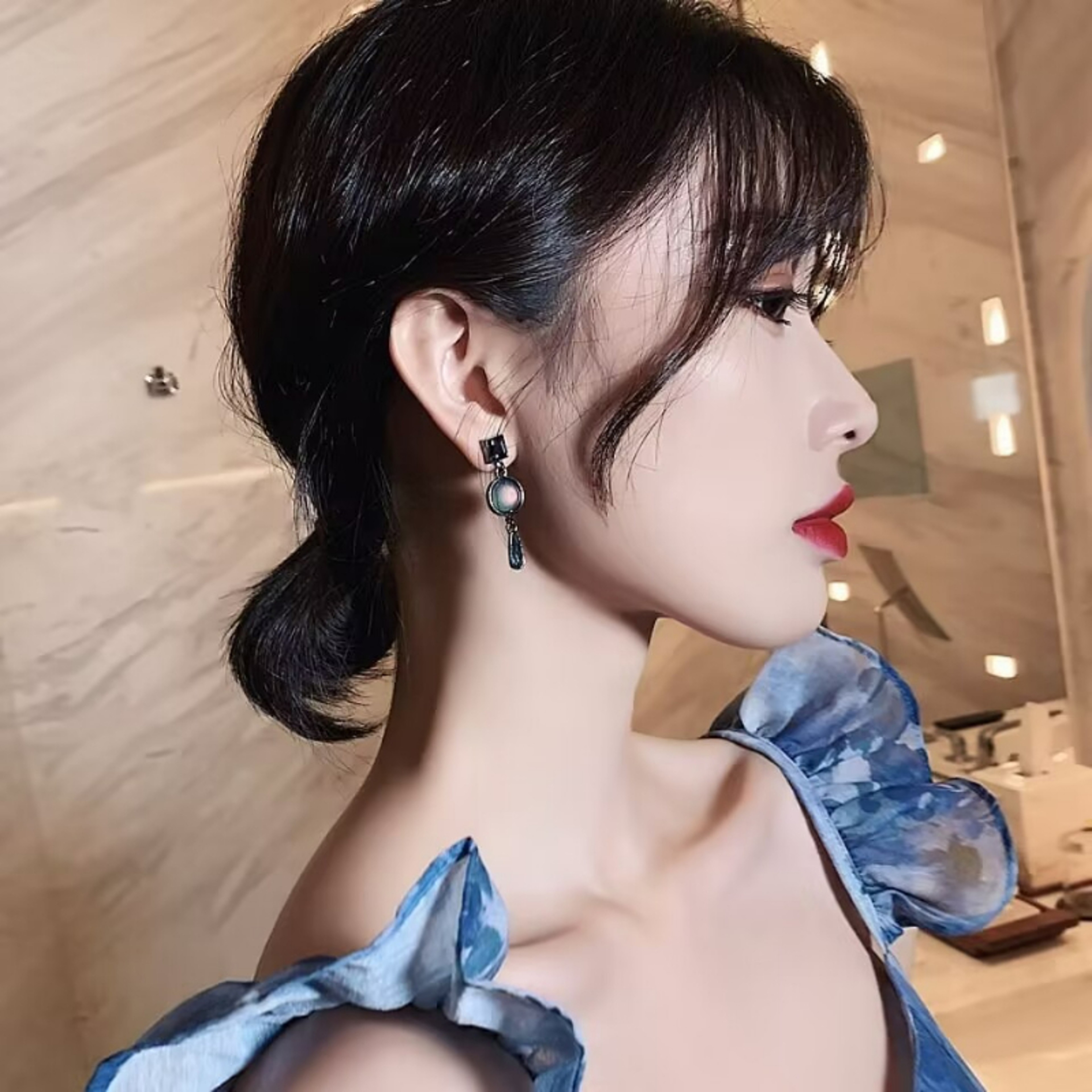 Morandi Blue Long Drop Earrings For Women Retro Silver Needle Dangle Fashion Jewelry 3