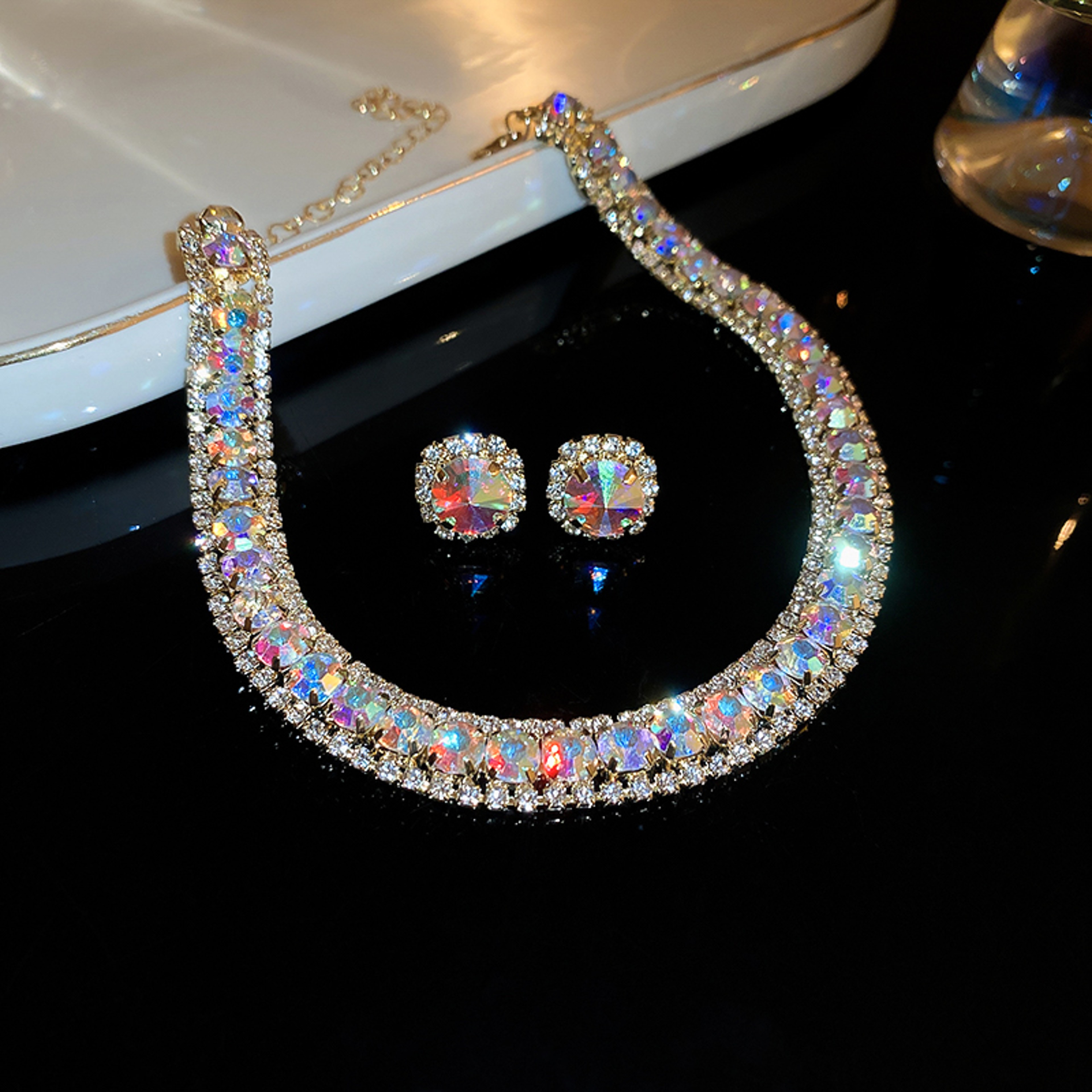 Elegant Geometric Jewelry Set For Women Square Earrings Set With Clavicle Chain Necklace 0