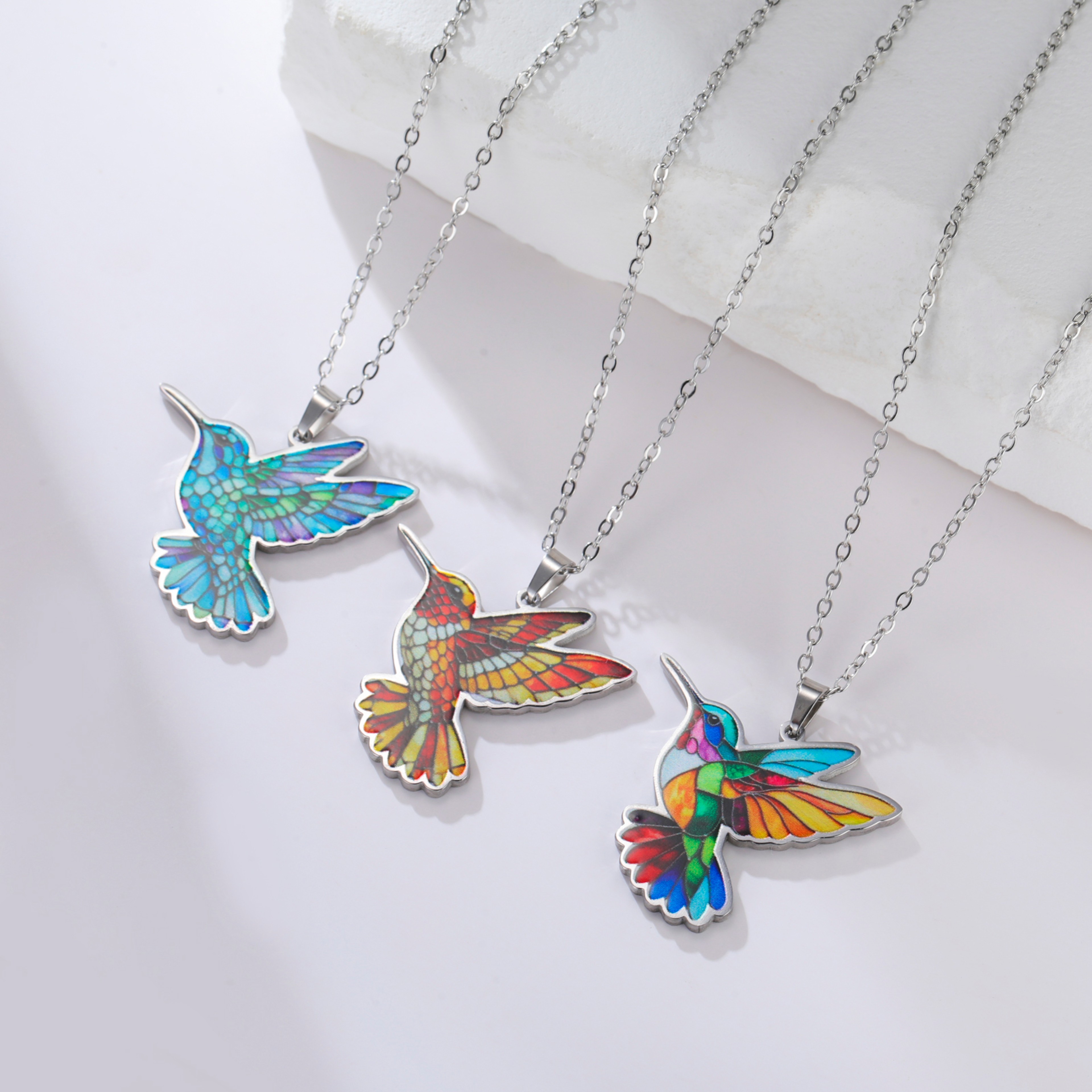 Colorful Hummingbird Pendant Necklace For Women Stainless Steel Bird Jewelry Gift 2