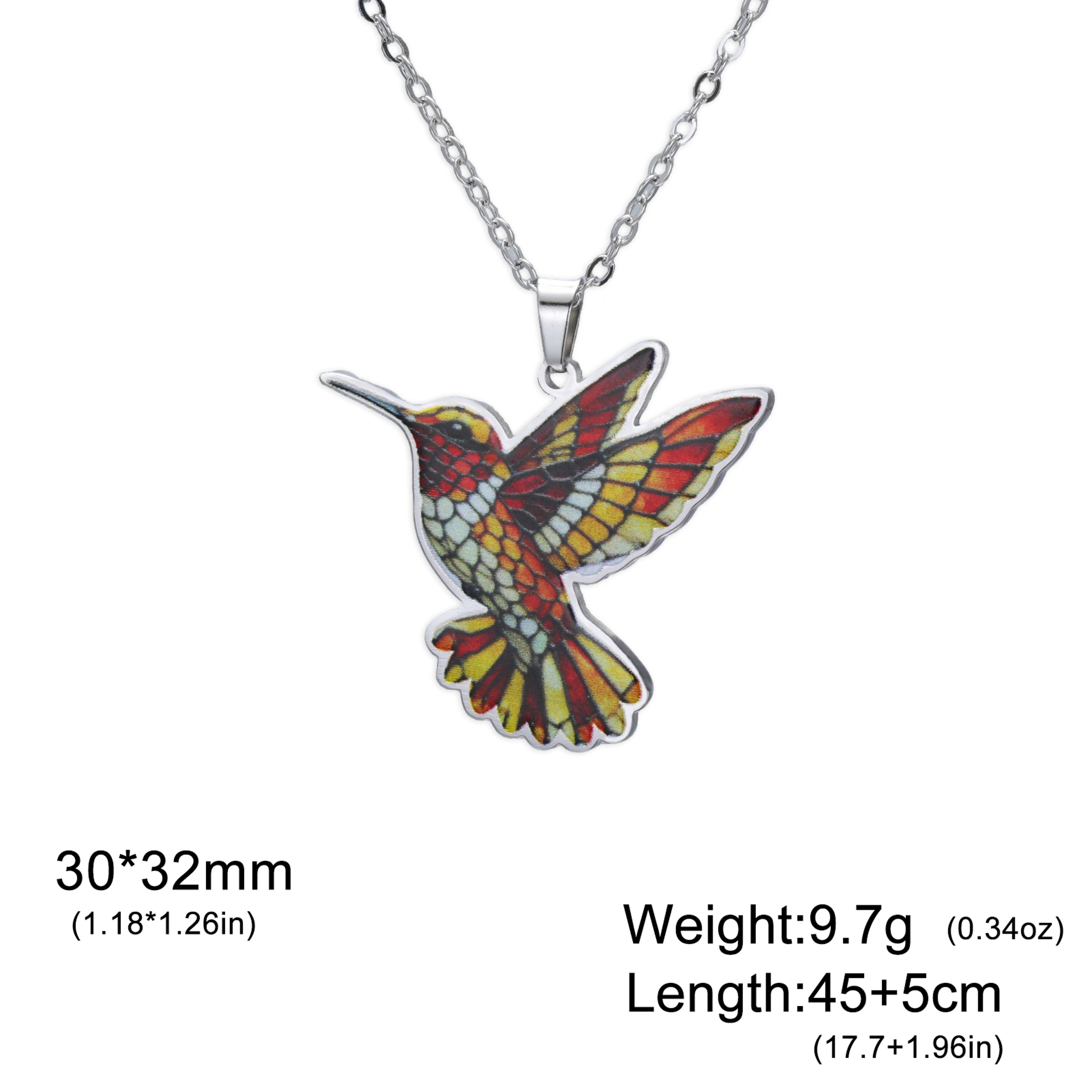 Colorful Hummingbird Pendant Necklace For Women Stainless Steel Bird Jewelry Gift 5