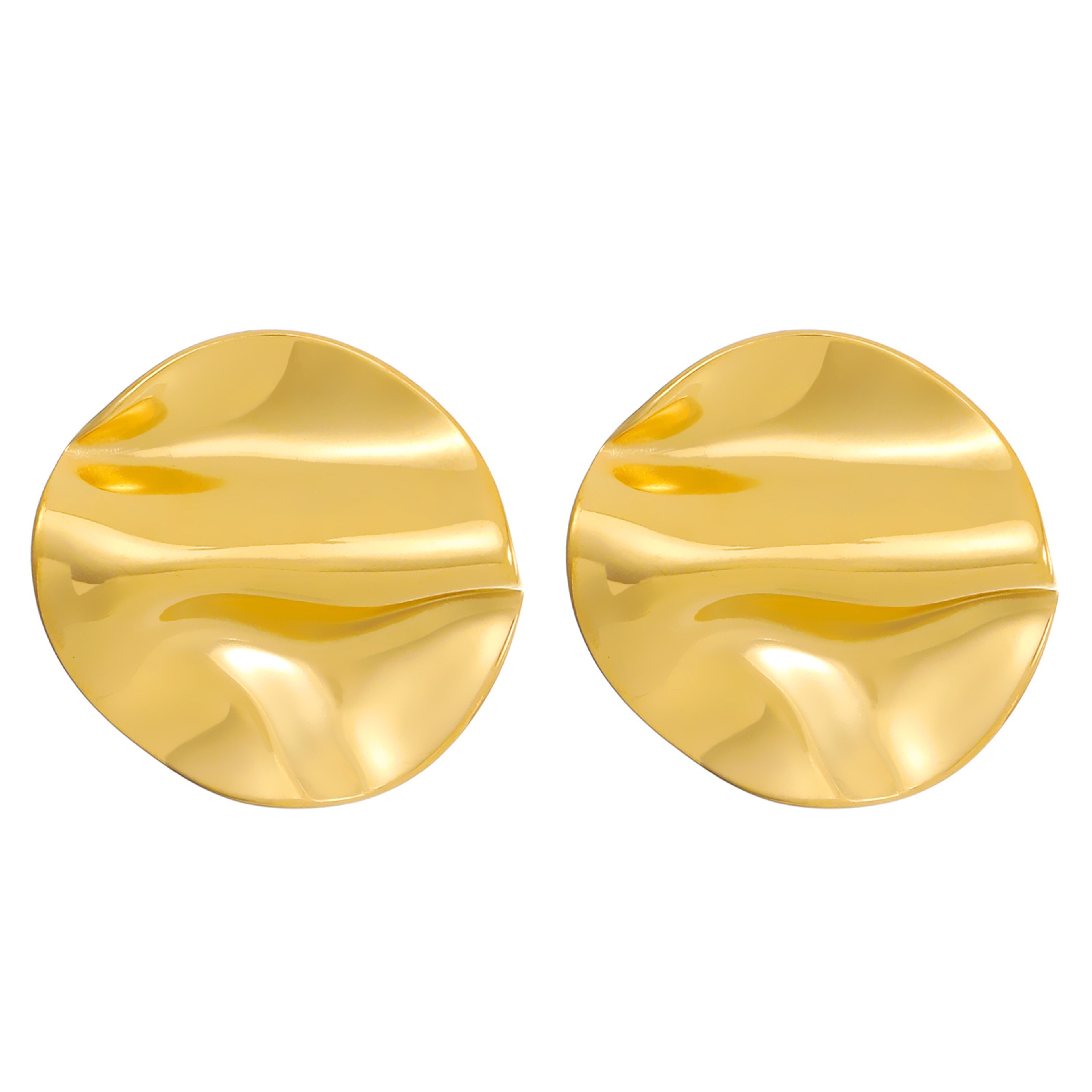 Retro Gold Pleated Geometric Earrings Stainless Steel Irregular Statement Studs For Women 2