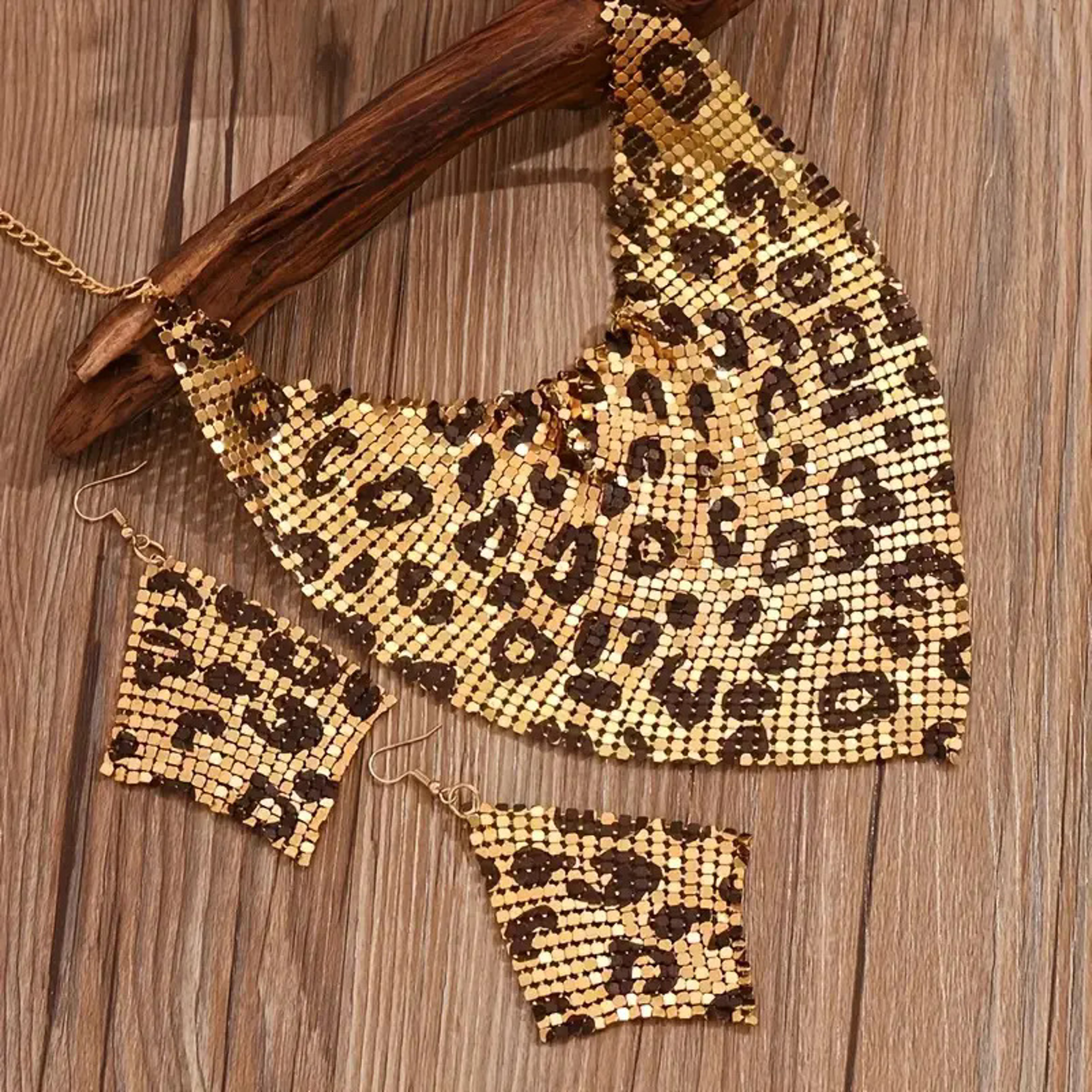 Wild Elegance Leopard Jewelry Set Statement Beaded Necklace  Earrings For Women 1