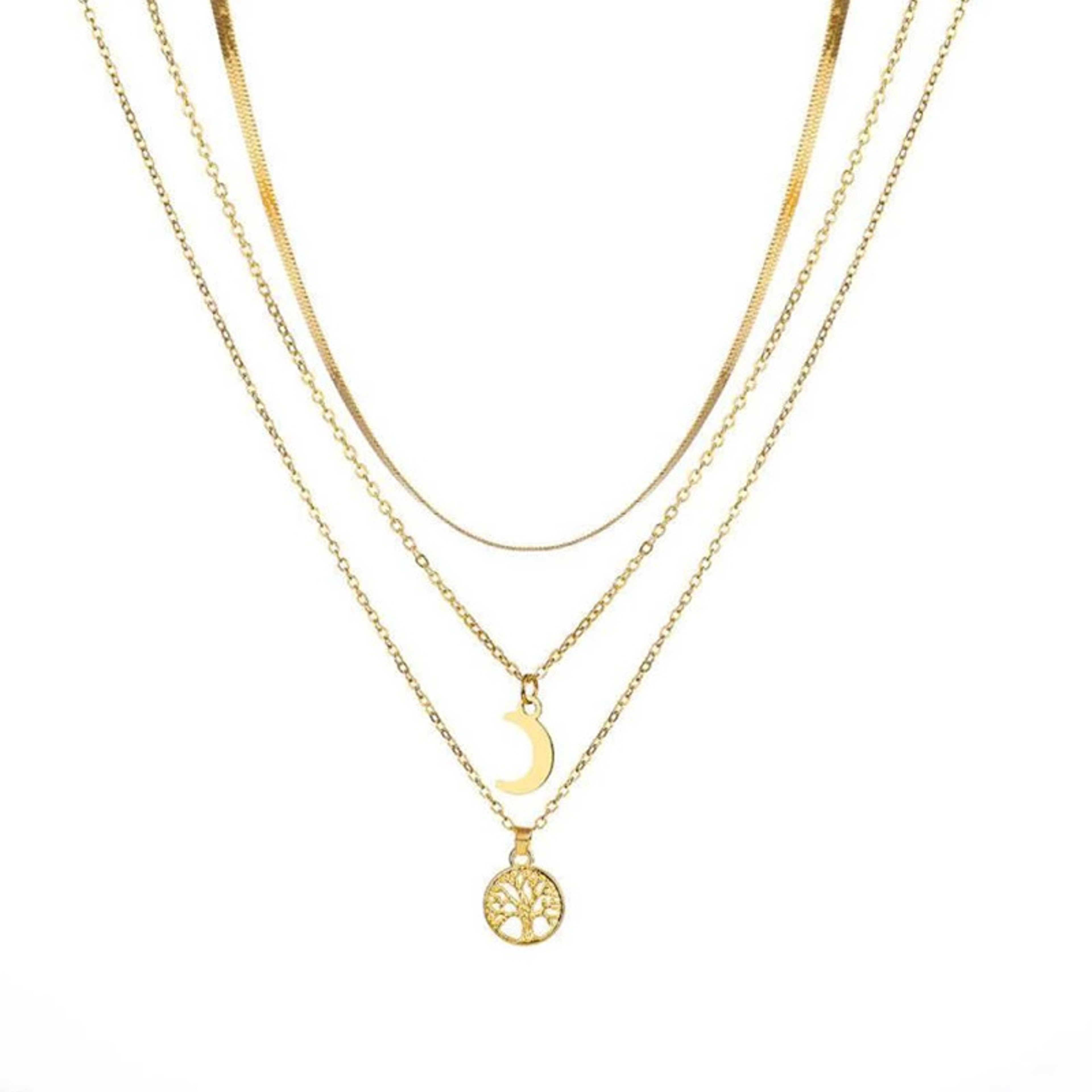 Celestial Tree Of Life Layered Moon Necklace Boho Stainless Steel Choker For Women 3