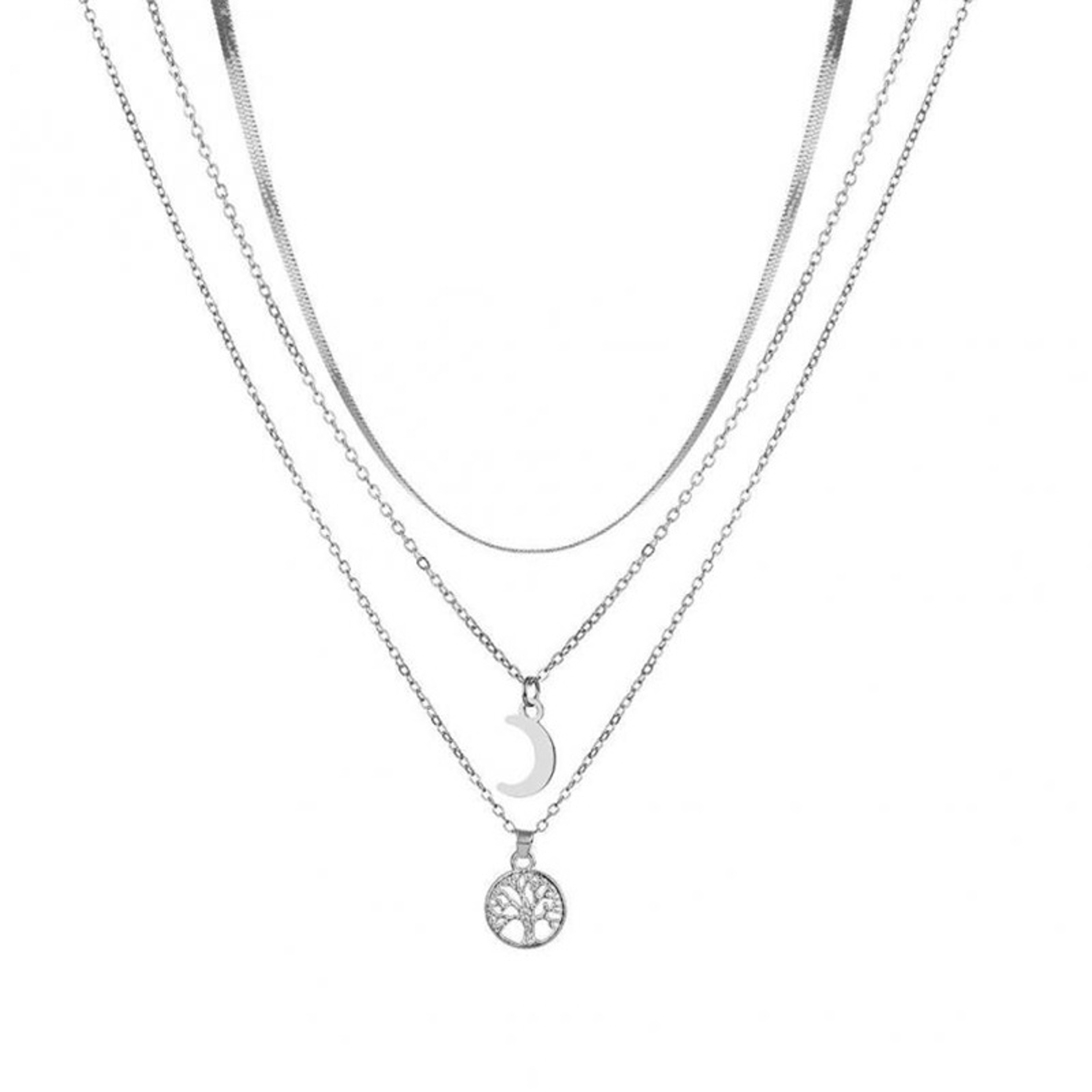 Celestial Tree Of Life Layered Moon Necklace Boho Stainless Steel Choker For Women 5