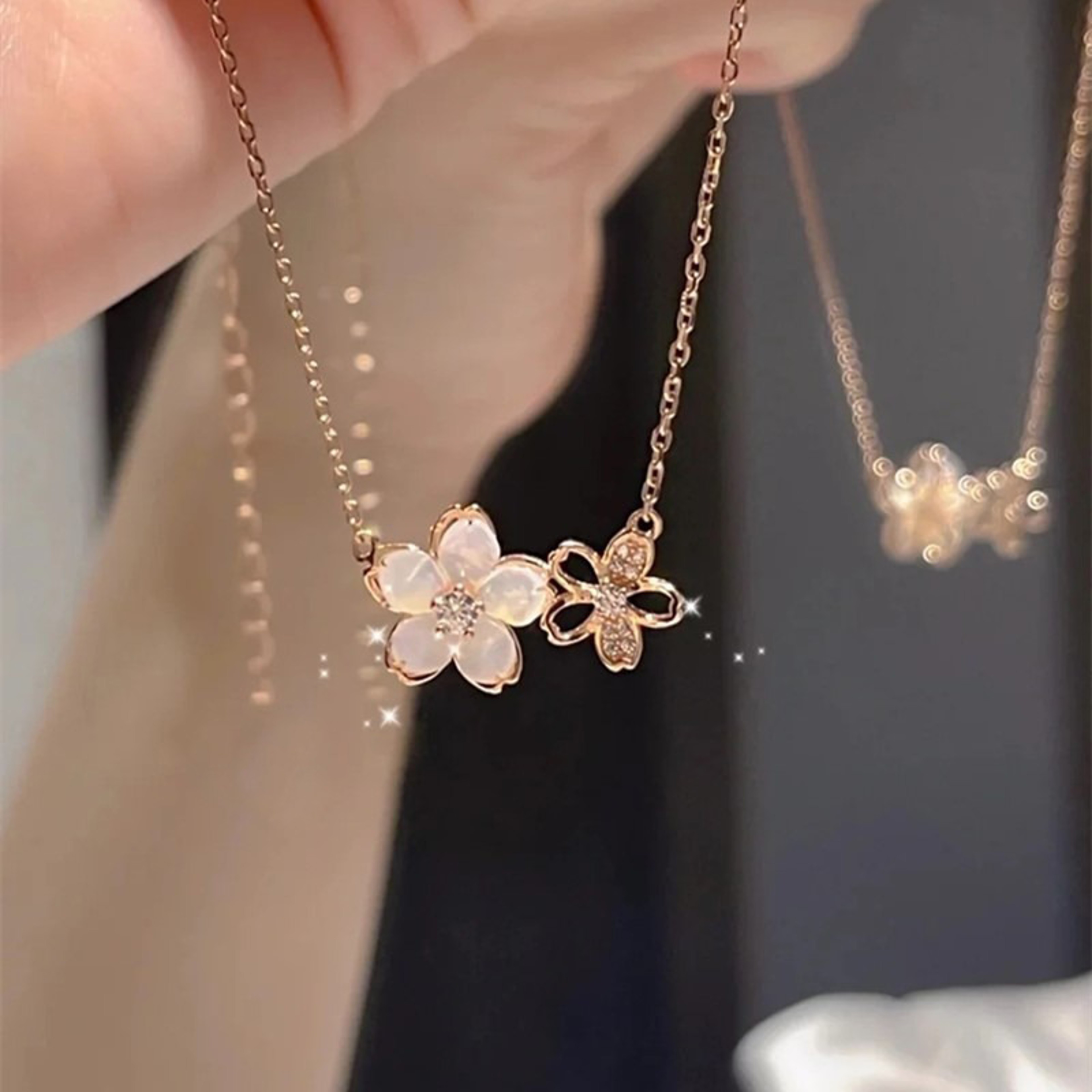 Luxury Zircon Flower Pendant Necklace Dainty Floral Clavicle Chain For Women Summer Jewelry Gift 0