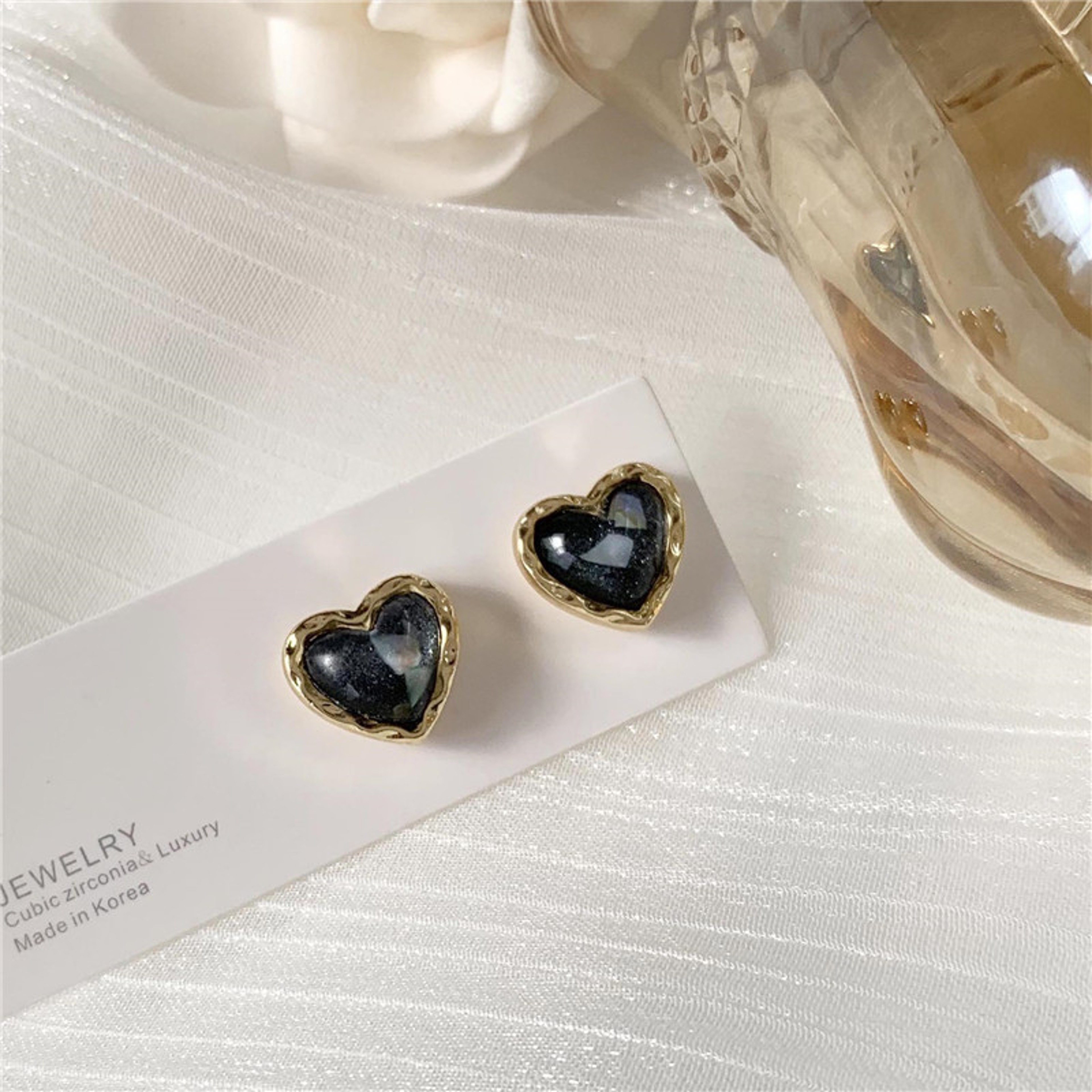 Vintage Heart Stud Earrings For Women Black  White Fashion Jewelry Gift 4