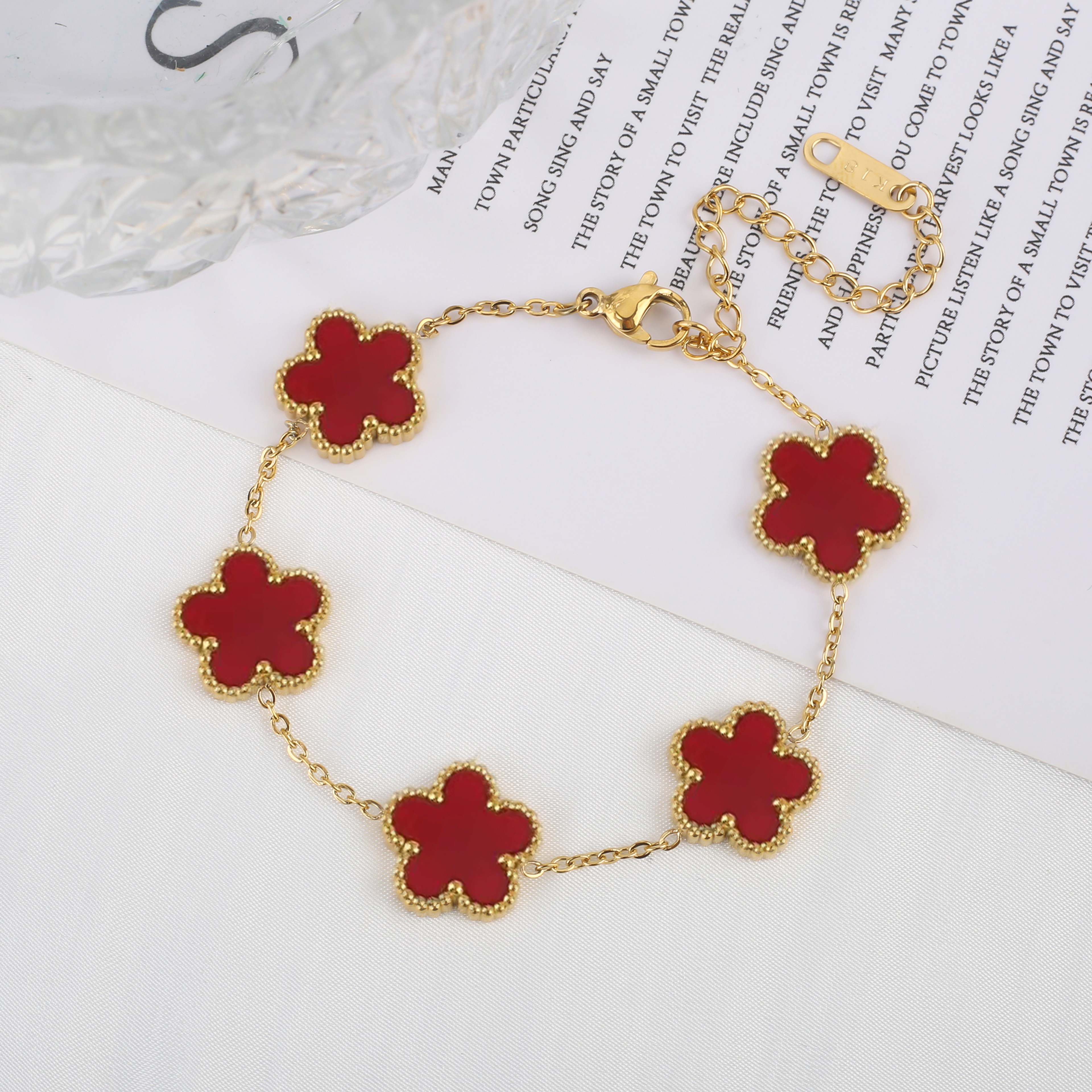 Elegant Golden Clover Adjustable Bracelet Stainless Steel Lucky Flower Jewelry For Women 1