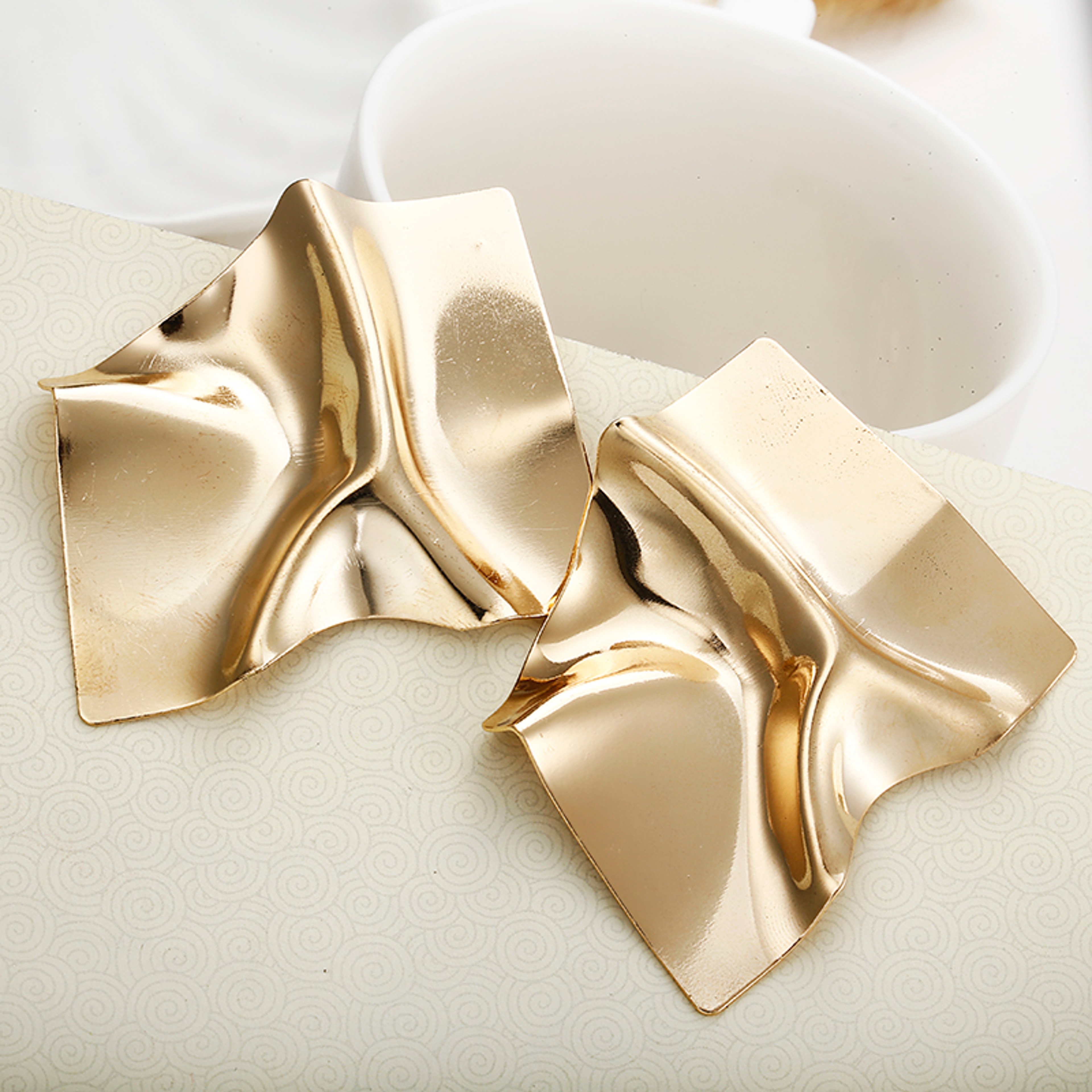 Sculpted Wrinkle Statement Earrings Irregular Gold & Silver Statement Earrings for Women – view 1
