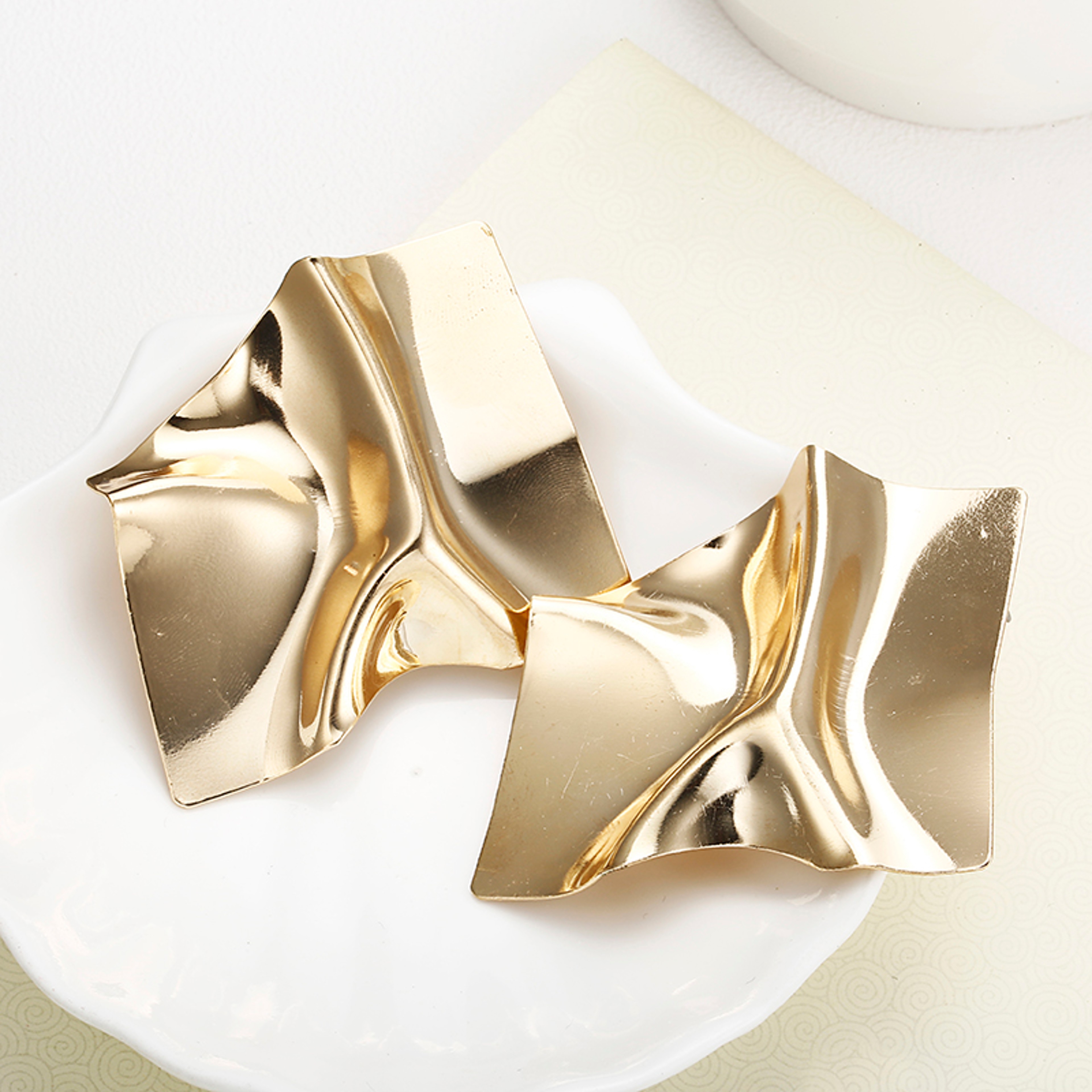 Sculpted Wrinkle Statement Earrings Irregular Gold & Silver Statement Earrings for Women – view 2