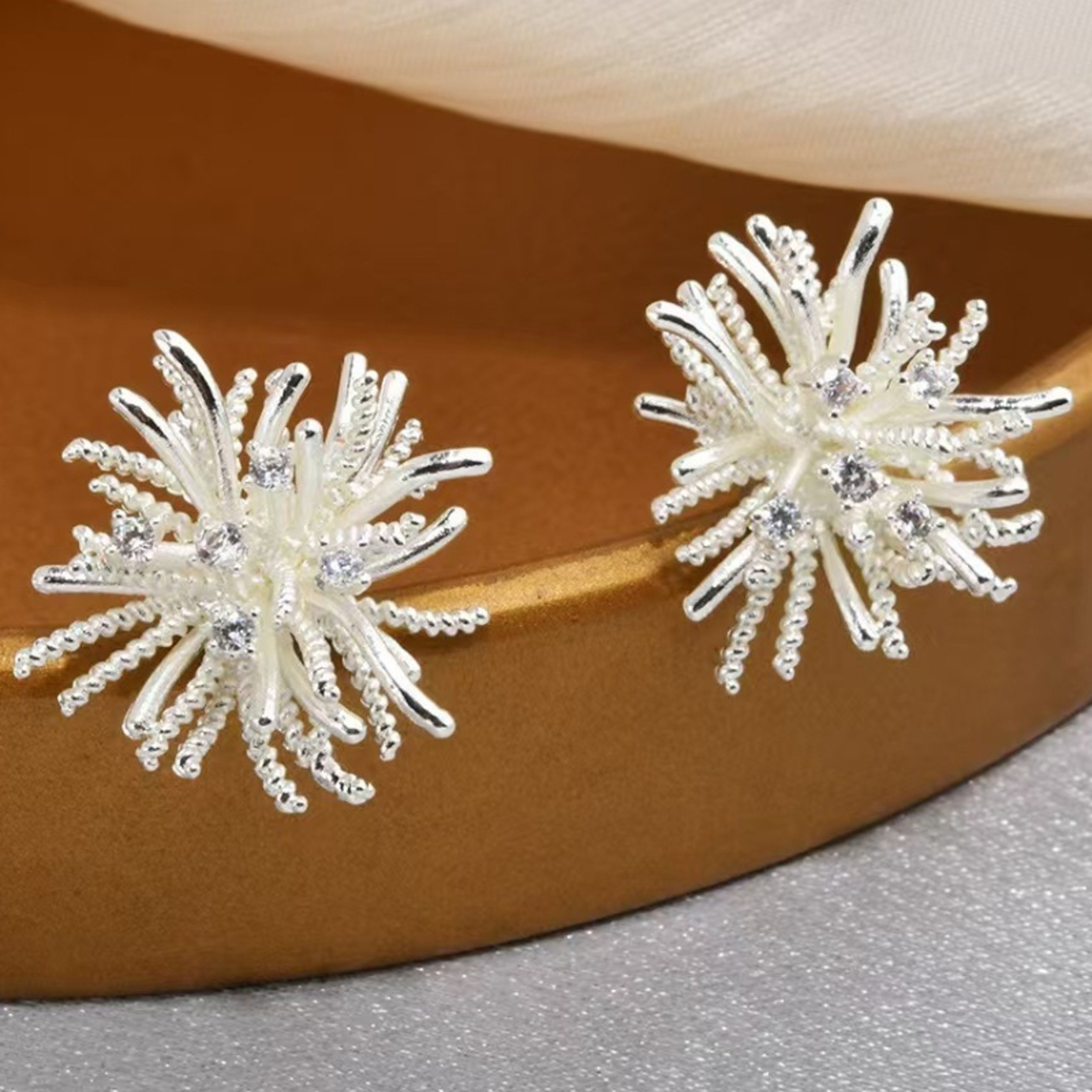 Firework Bloom Silver Stud Earrings Bohemian Earrings With Flower Stud Earrings Design 0