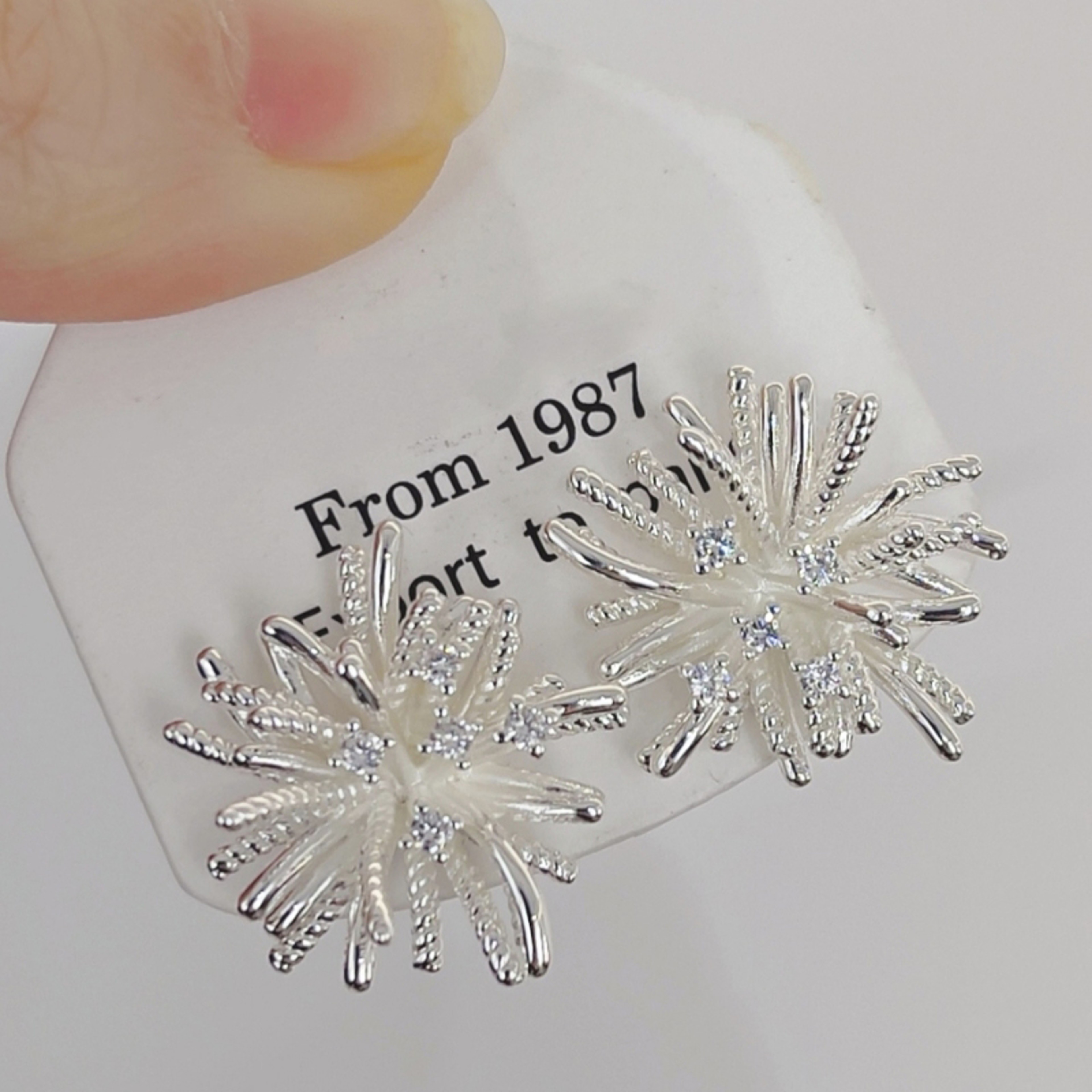 Firework Bloom Silver Stud Earrings Bohemian Earrings With Flower Stud Earrings Design 1
