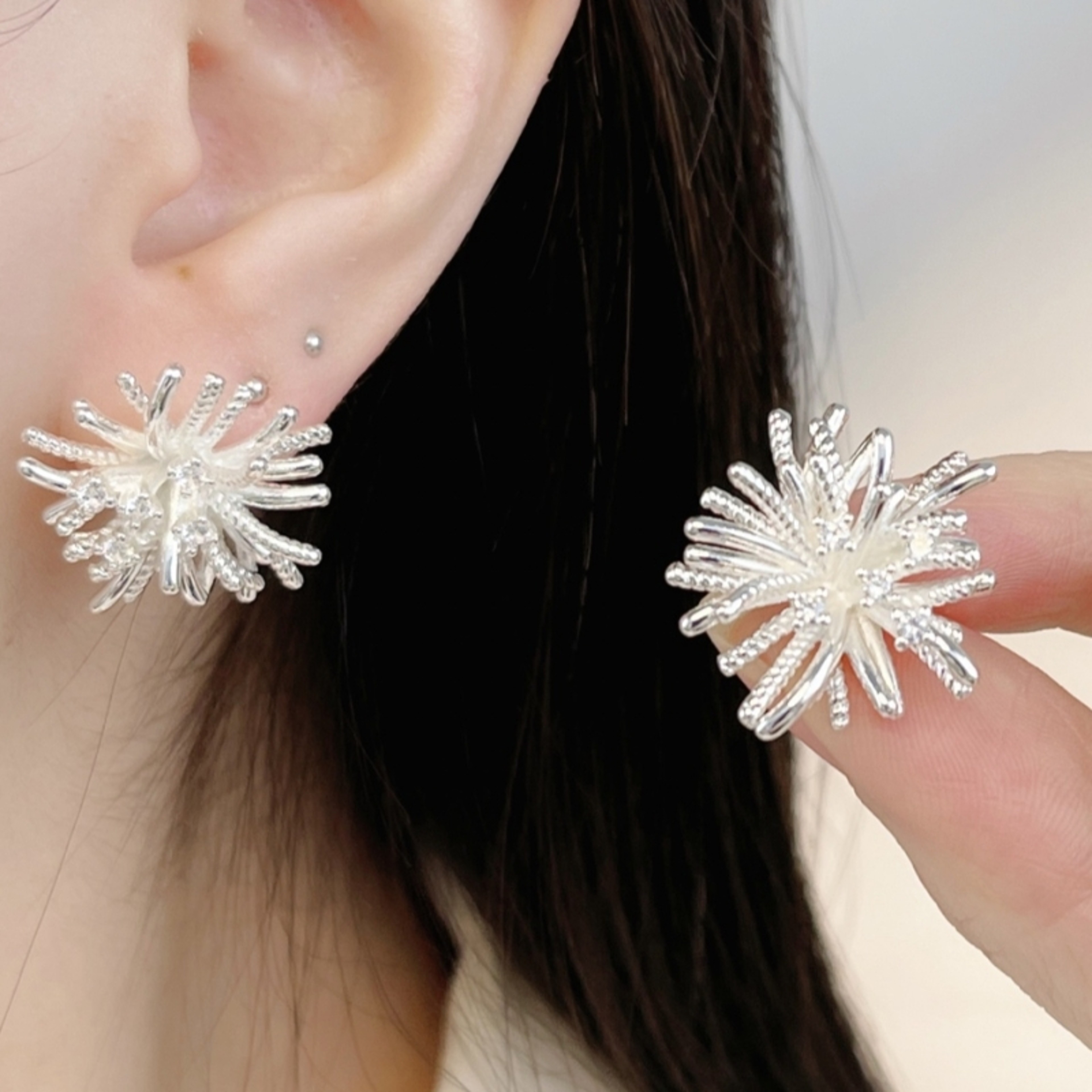 Firework Bloom Silver Stud Earrings Bohemian Earrings With Flower Stud Earrings Design 4