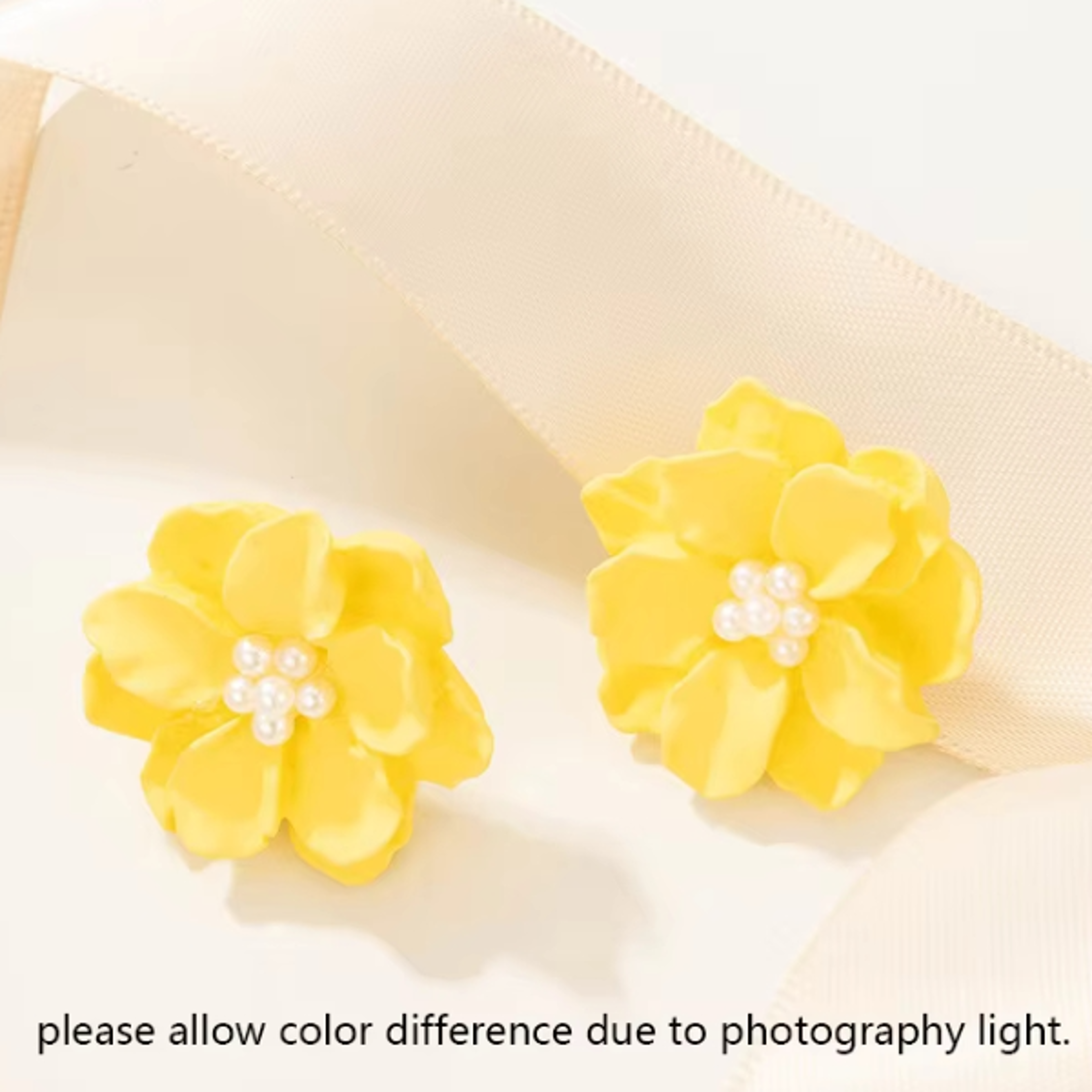 White Pink Yellow Flower Stud Earrings for Women Folded Petals Acrylic Floral Small Earrings Korean