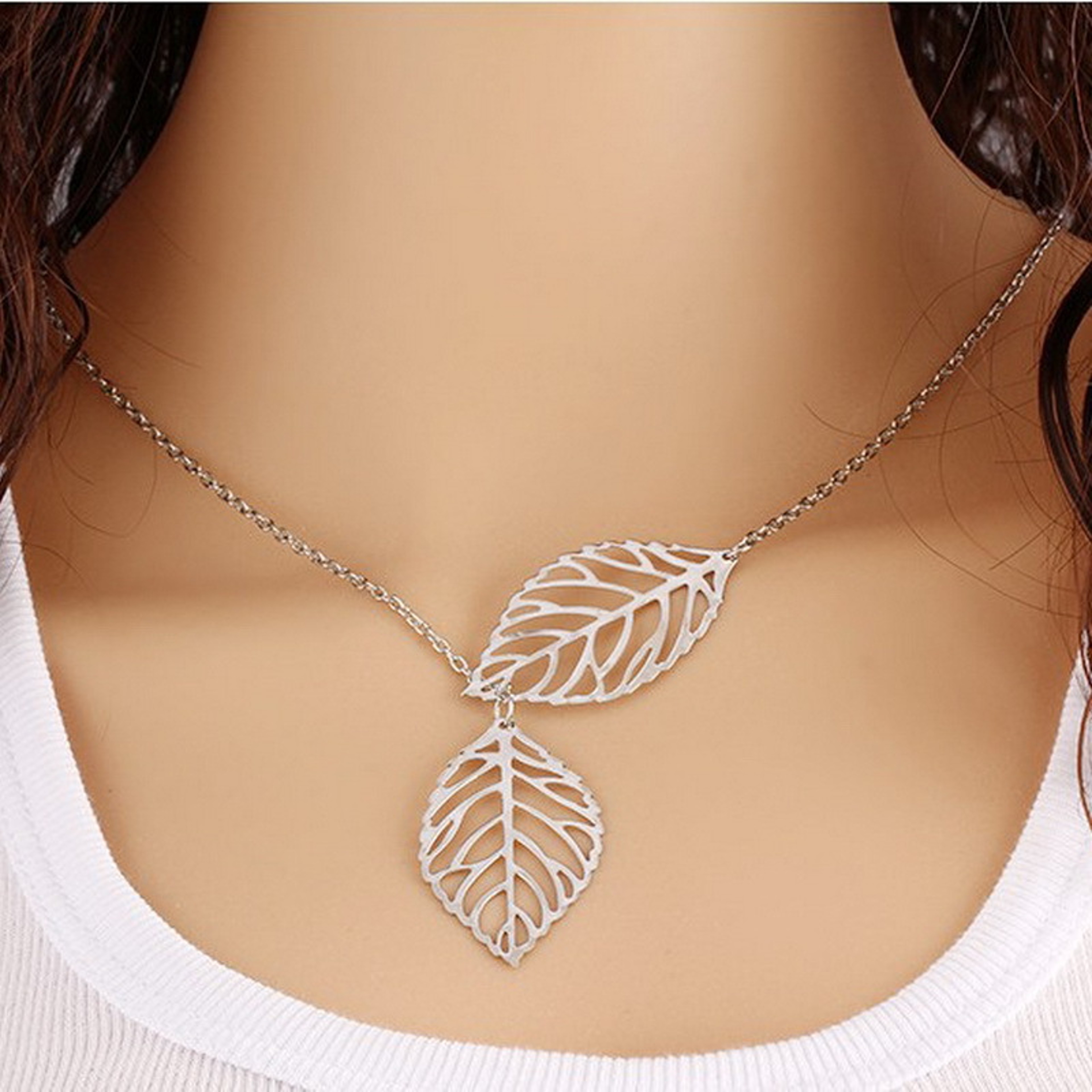 Boho Double Leaf Pendant Necklace For Women Minimalist Leaf Necklace Clavicle Jewelry Gift 5