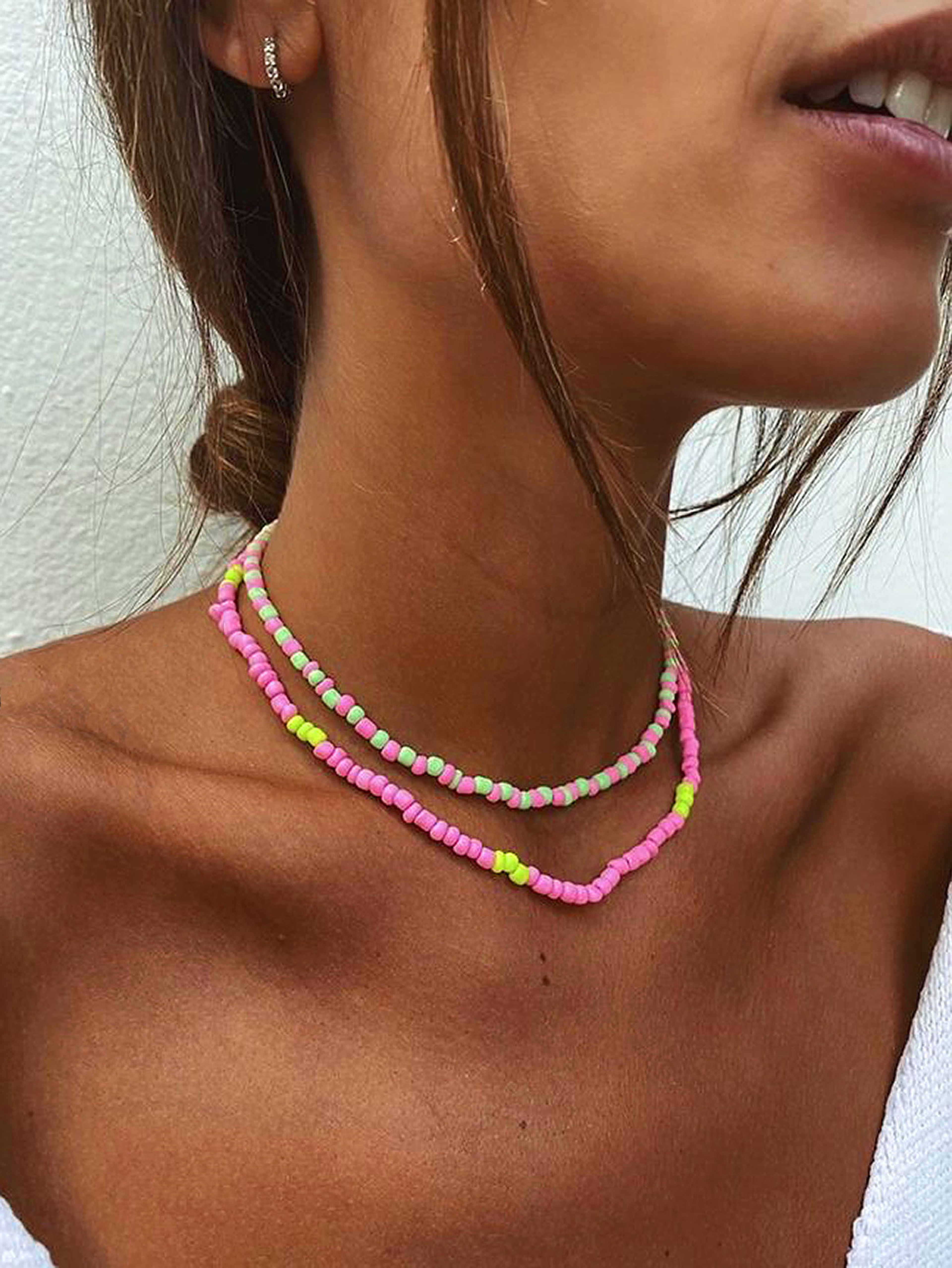 Boho Double Layer Colorful Beaded Necklace for Women Handmade Choker Collar Chain – view 1