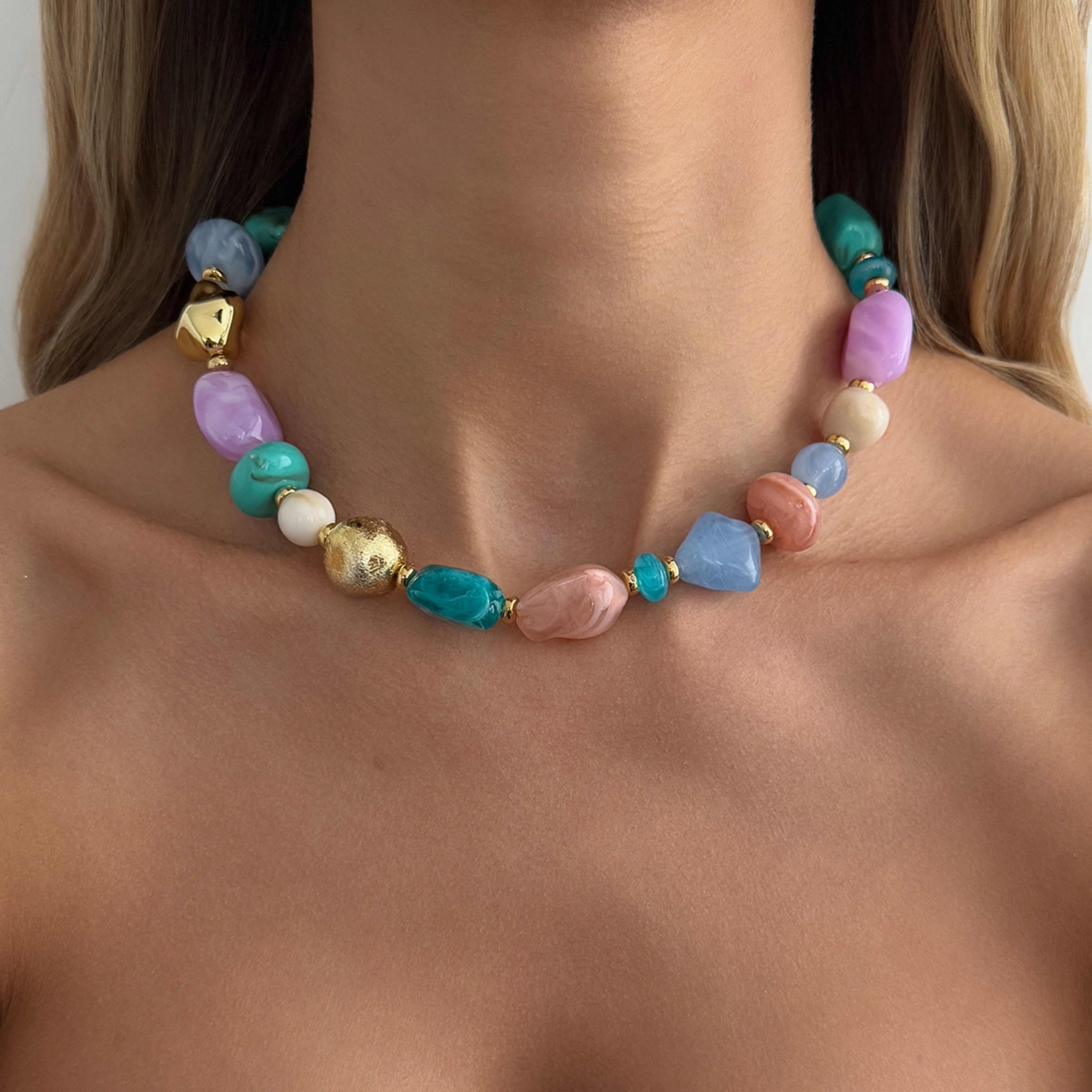Boho Rainbow Beaded Choker Necklace Adjustable Statement Necklace For Women 5