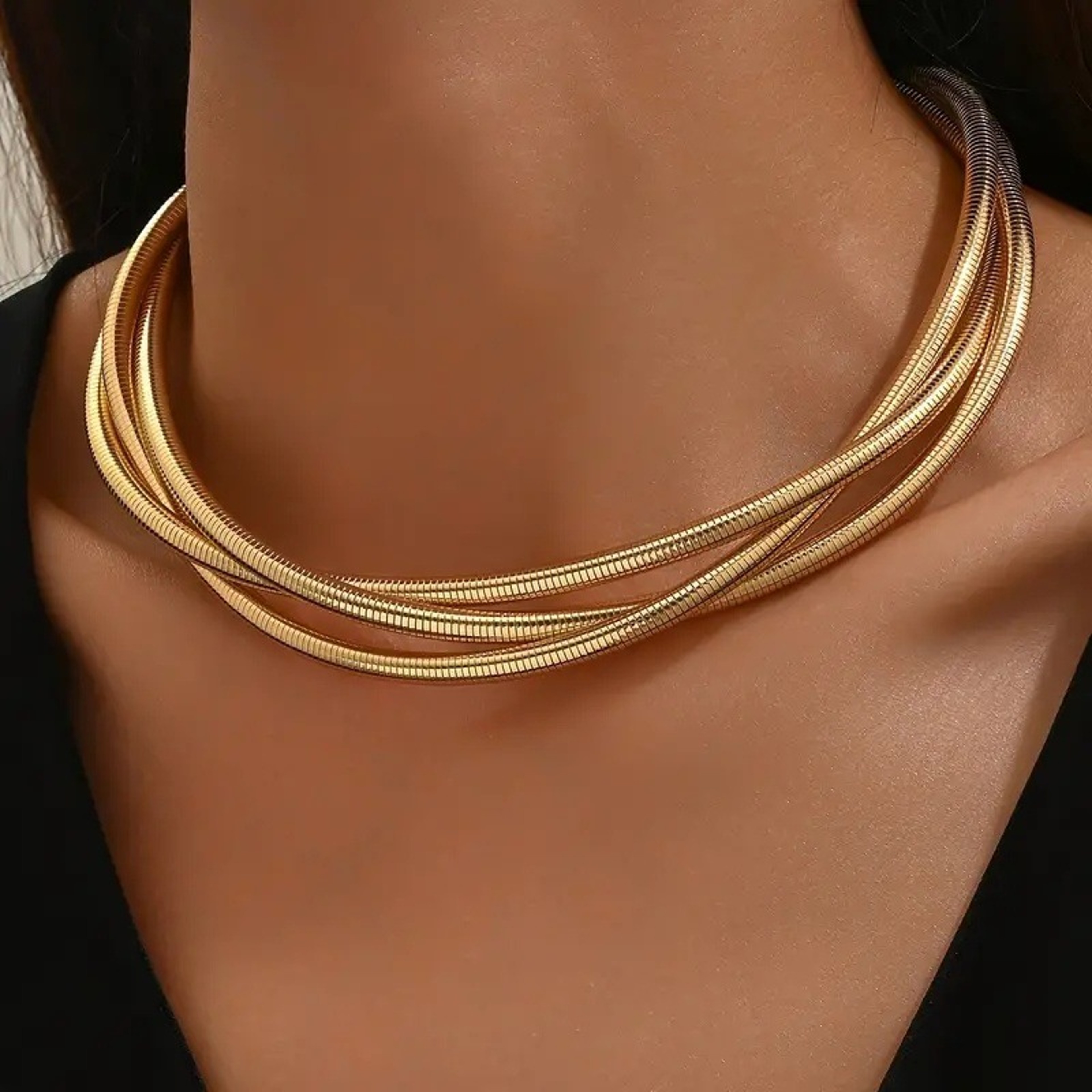 Layered Snake Chain Choker Necklace Gold Silver Mix Unisex Chain Necklace – view 1