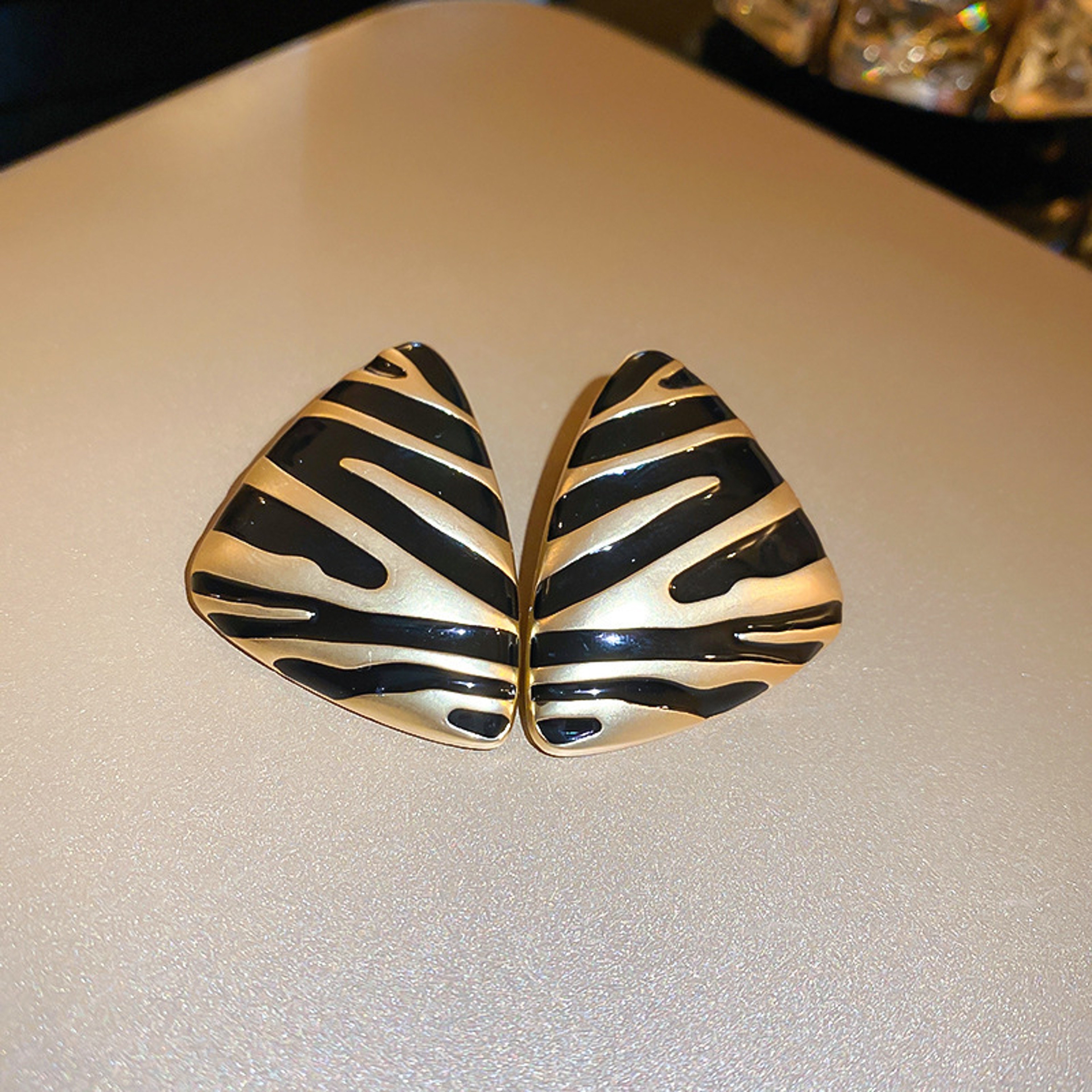 Vintage Zebra Triangle Stud Earrings for Women Geometric Stud Earrings, Vintage Earrings, Zebra Earrings – view 4