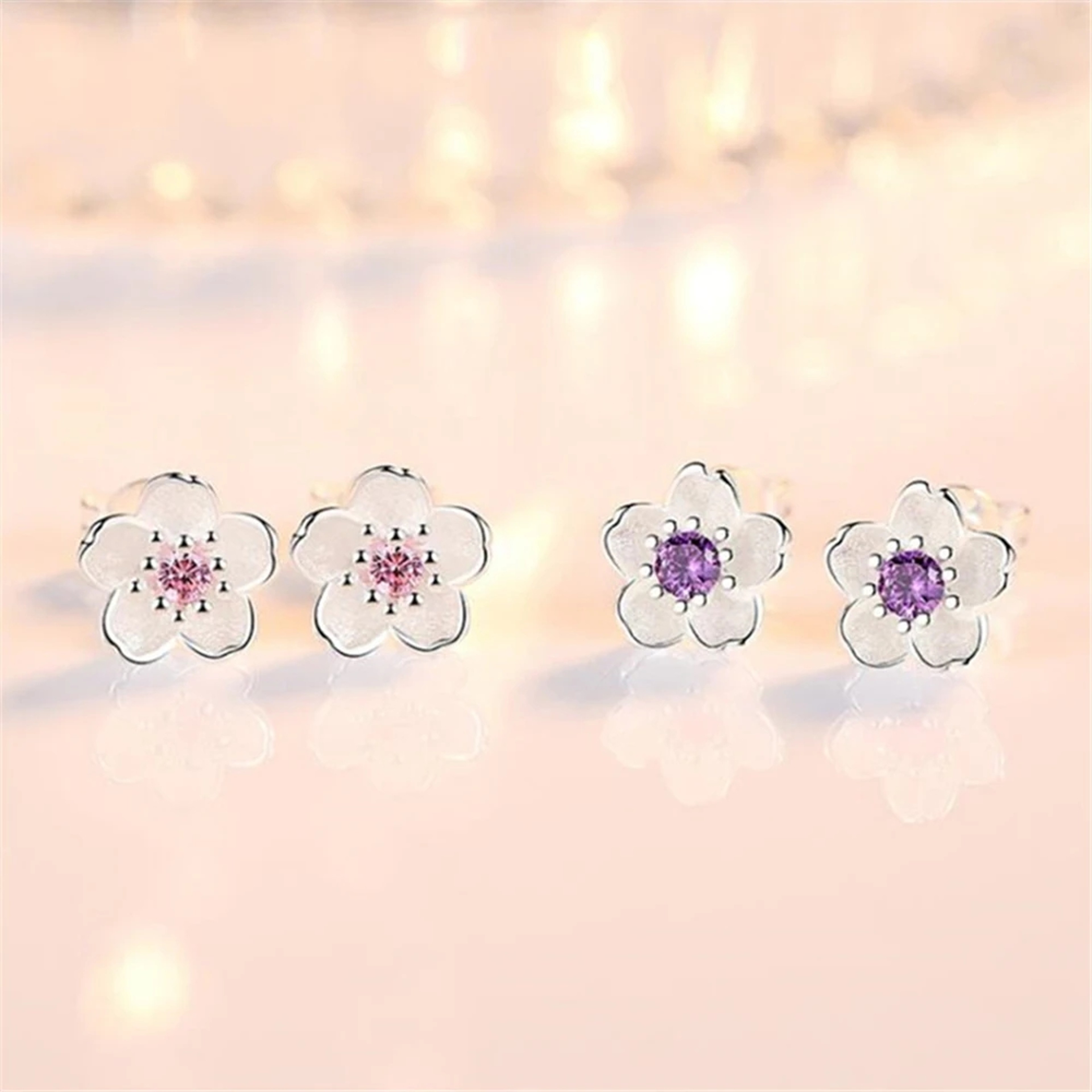 Romantic Cherry Earrings Sterling Silver Pink  Purple Cute Dangle Earrings For Women 3