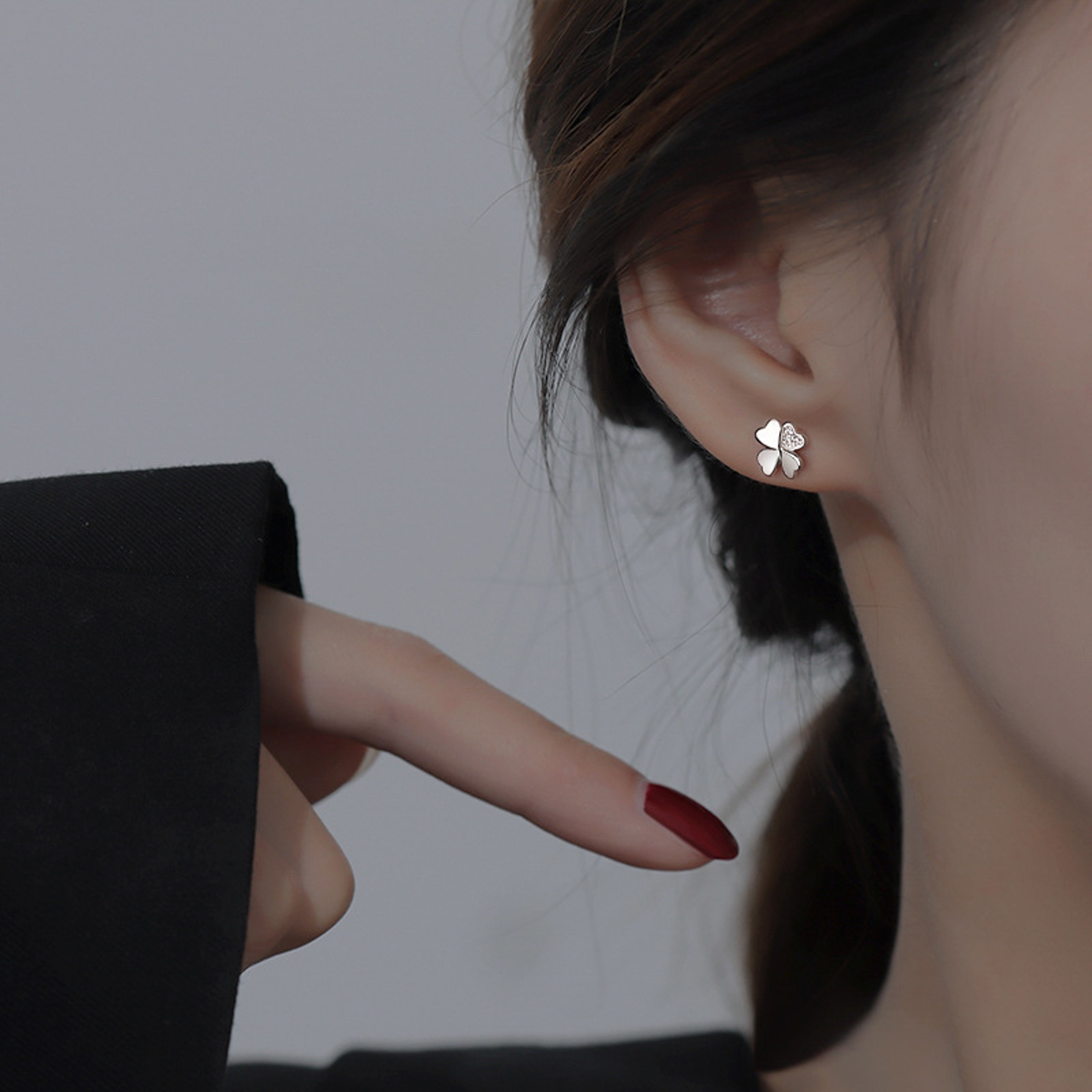 Sterling Silver Heart Flower Stud Earrings with Cubic Zirconia for Women – view 3