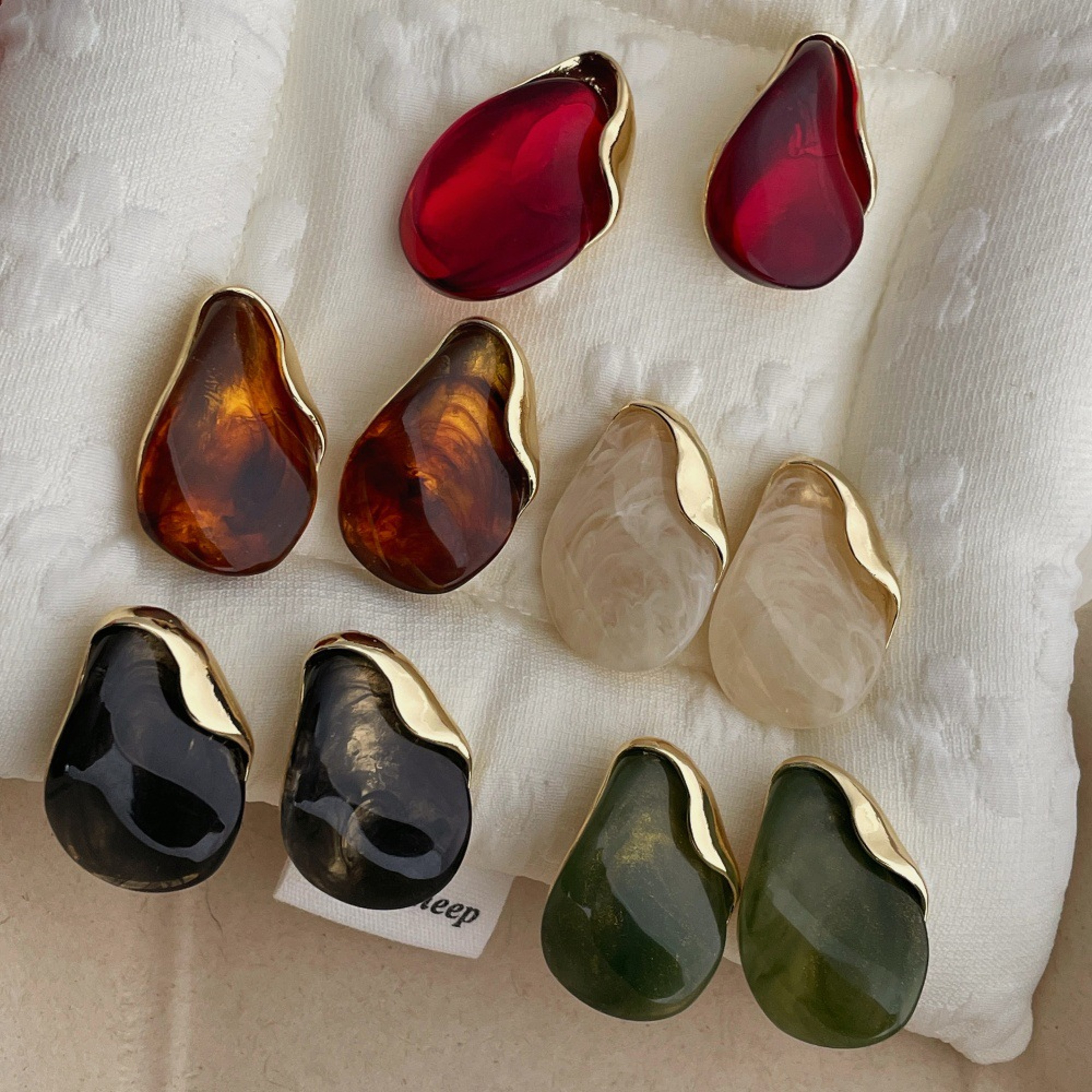 Amber Teardrop Resin Stud Earrings for Women Statement Earrings, Resin Earrings, Modern Gold Accent – view 2