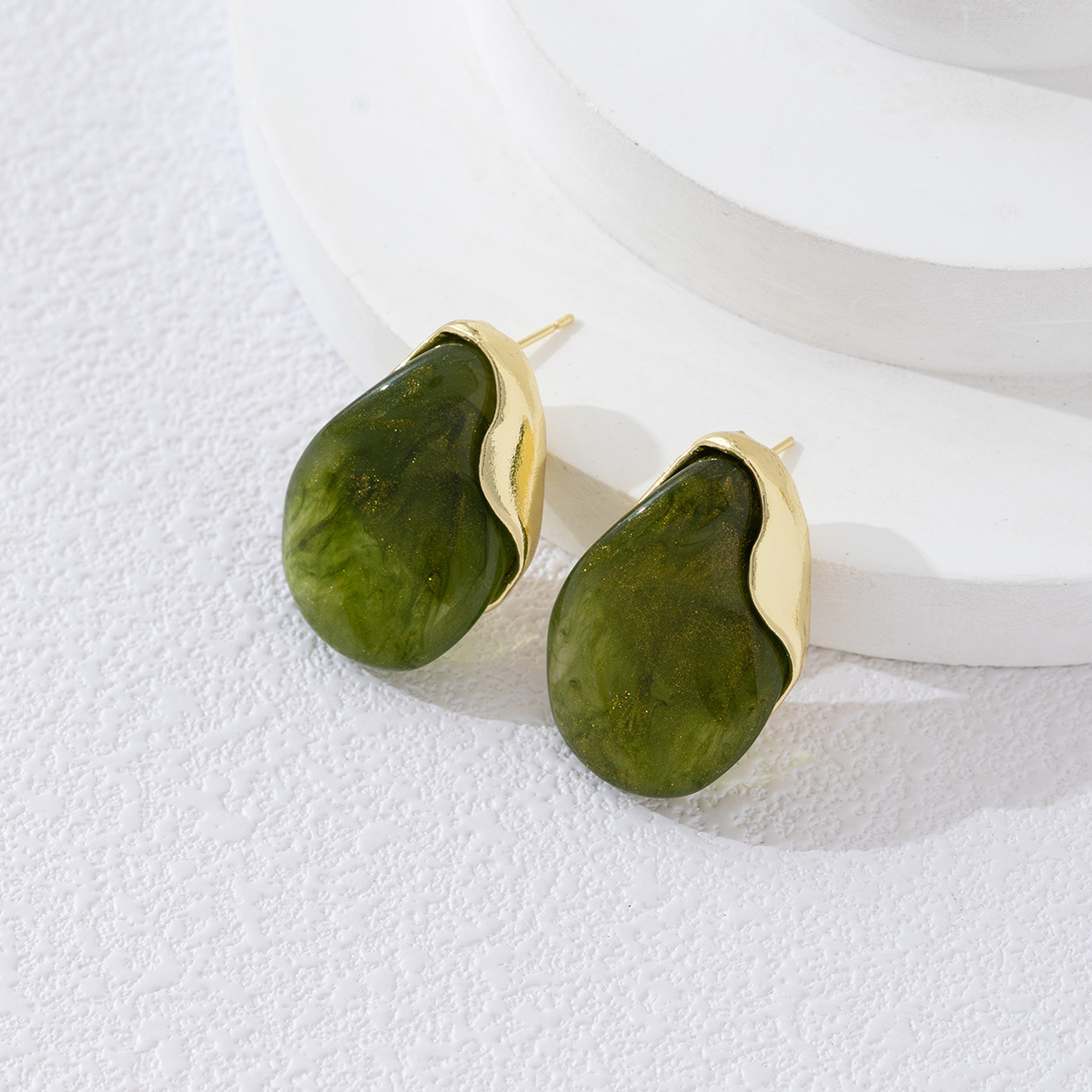 Amber Teardrop Resin Stud Earrings for Women Statement Earrings, Resin Earrings, Modern Gold Accent – view 9