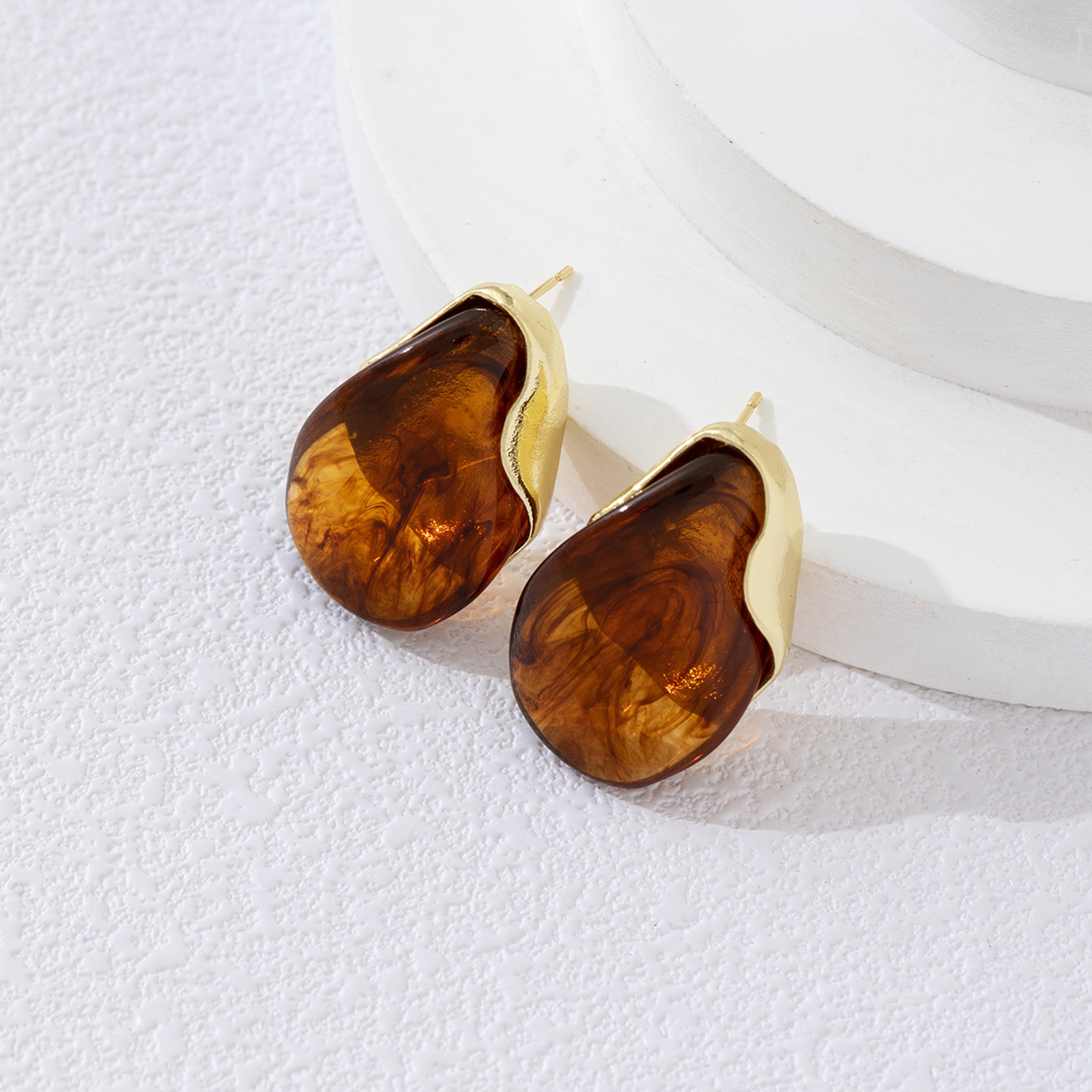 Amber Teardrop Resin Stud Earrings for Women Statement Earrings, Resin Earrings, Modern Gold Accent – view 10