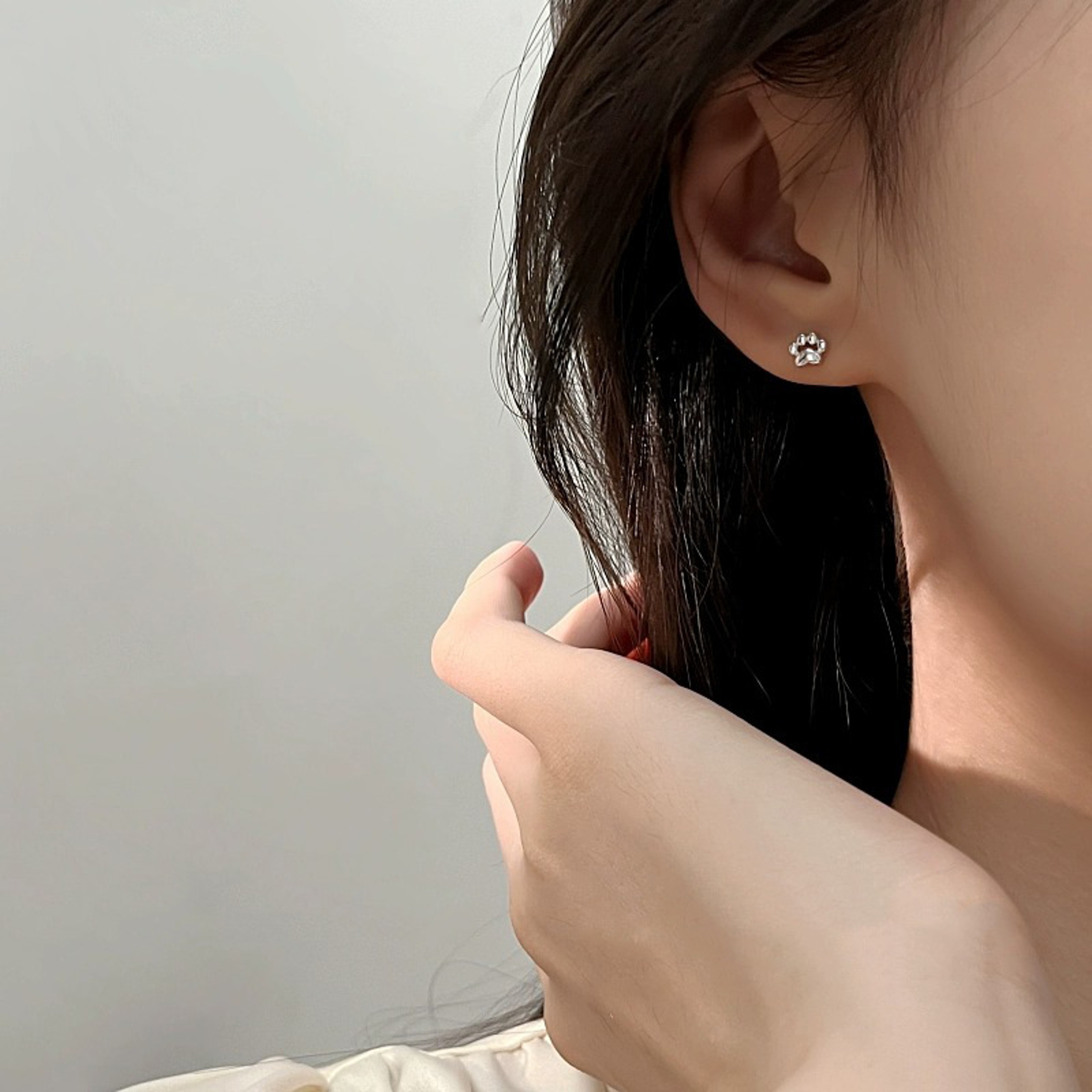 Sterling Silver Cat Paw Stud Earrings Cute Chubby Paw Earrings for Women & Girls – view 4