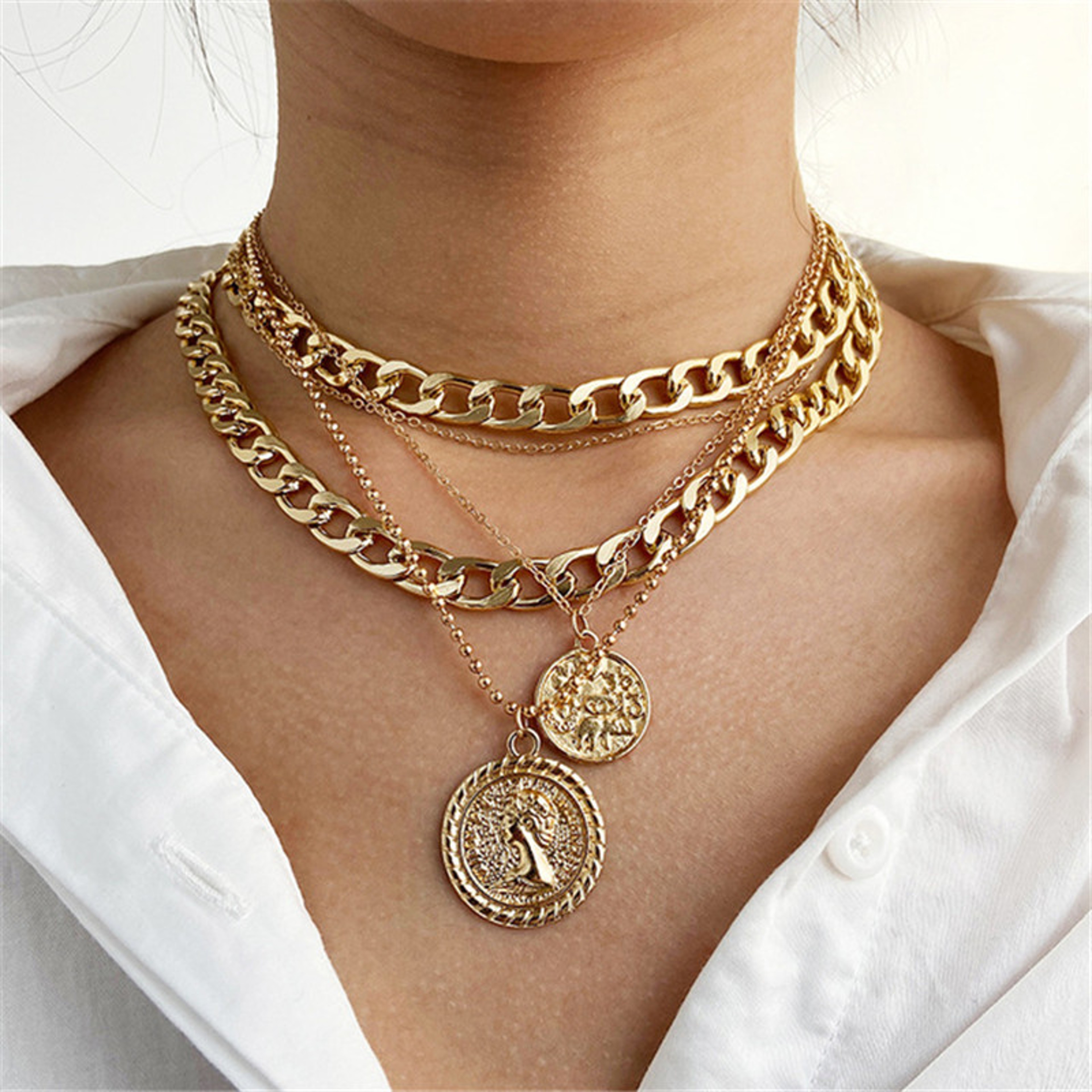 Vintage Layered Gold Pendant Necklace For Women Layered Gold Necklace Vintage Pendant Necklace Fash 2