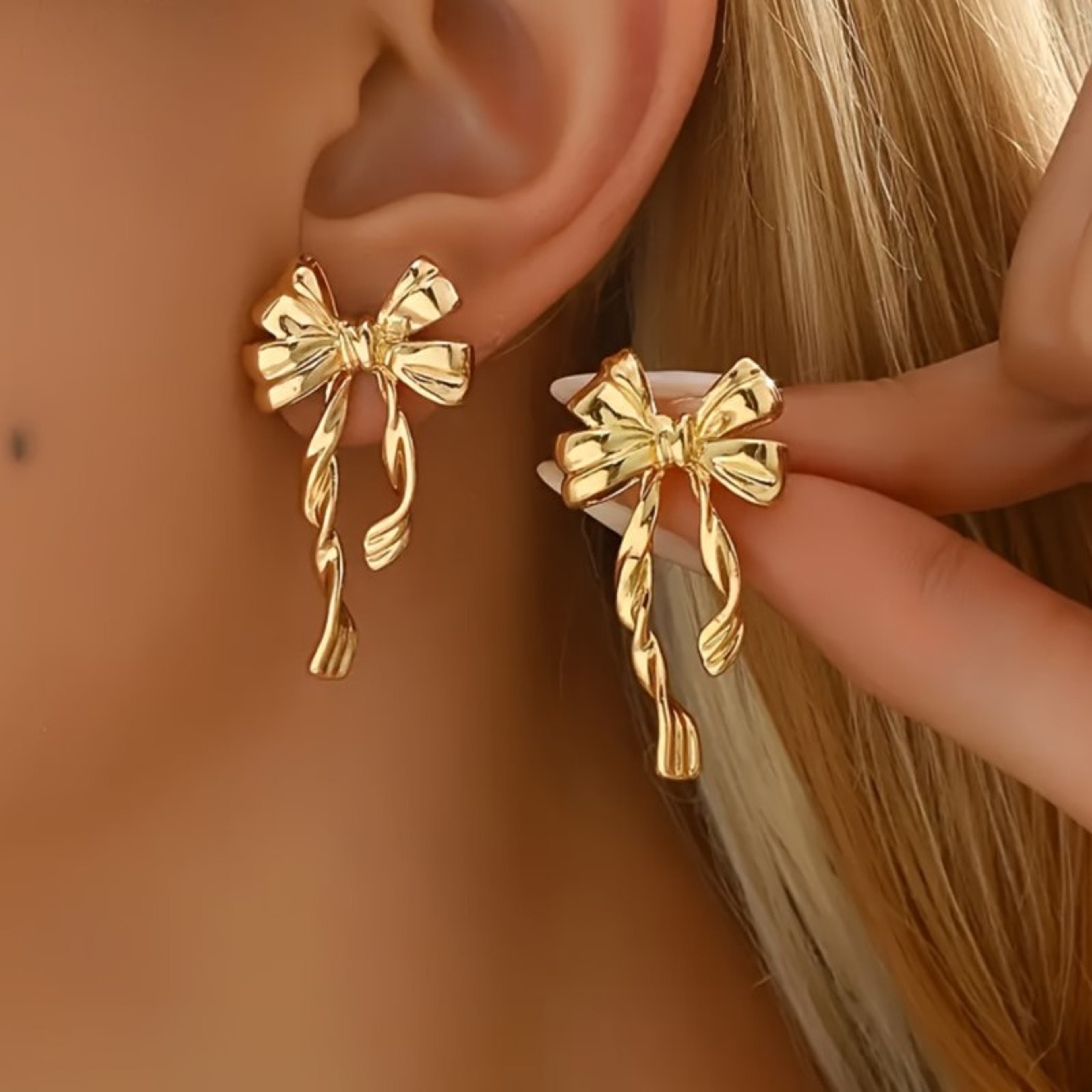Elegant Gold Bow Earrings Chic Bow Stud Earrings For Women  Minimalist Jewelry Gift 0
