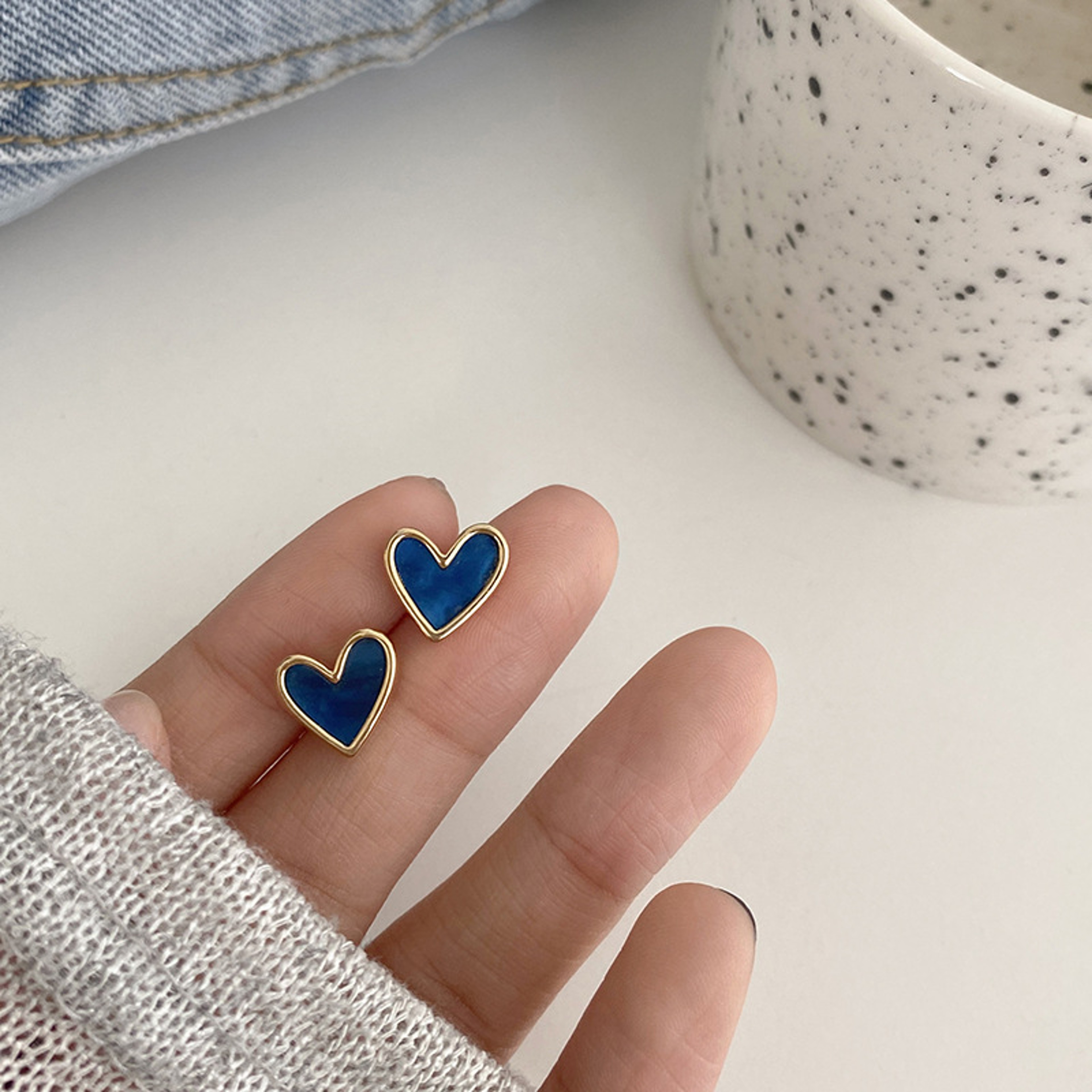 Cute Heart Stud Earrings Blue  Pink Glazed Love Earrings For Women  Girls 5
