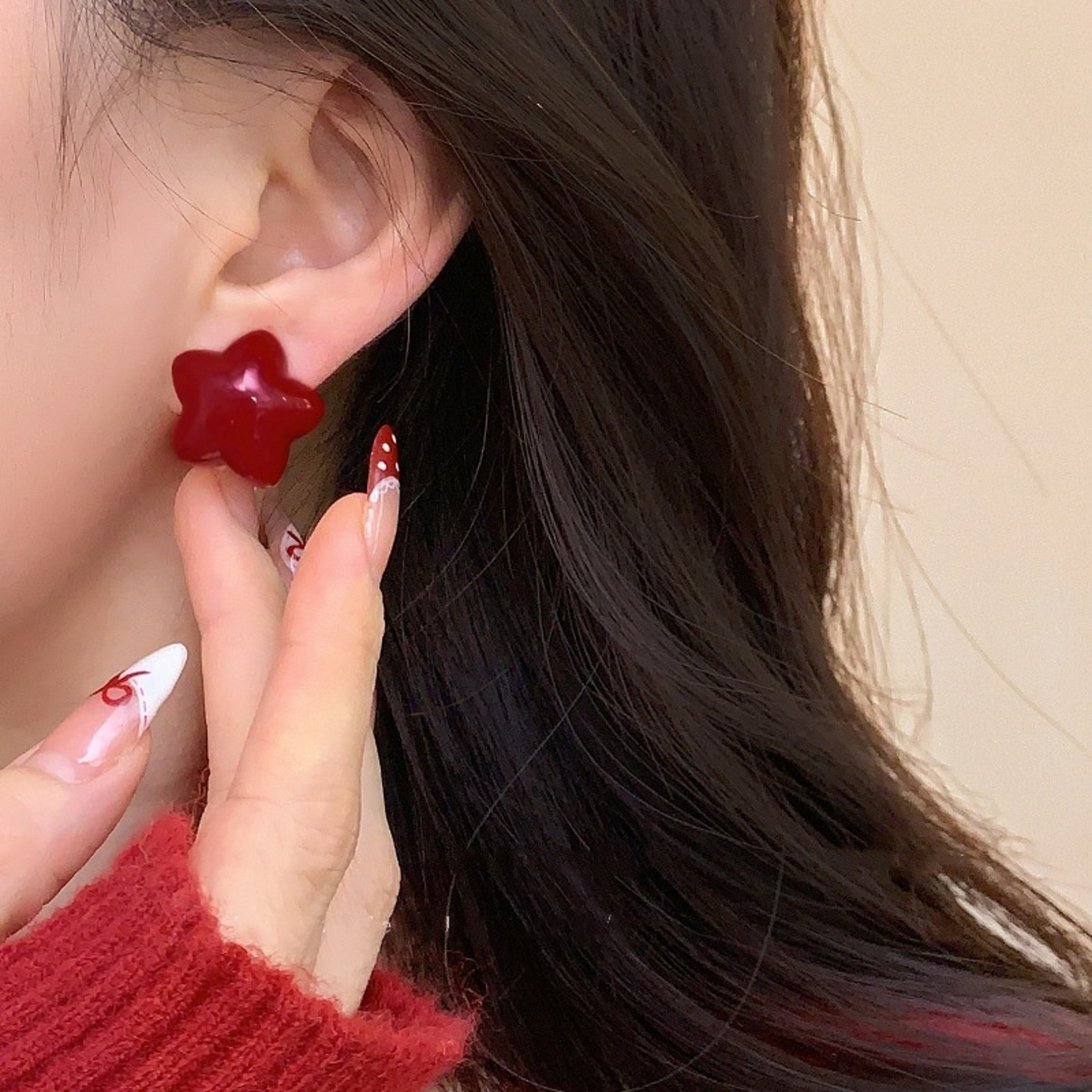 Vintage Heart Stud Earrings With Red Heart  Star Charm For Women 2
