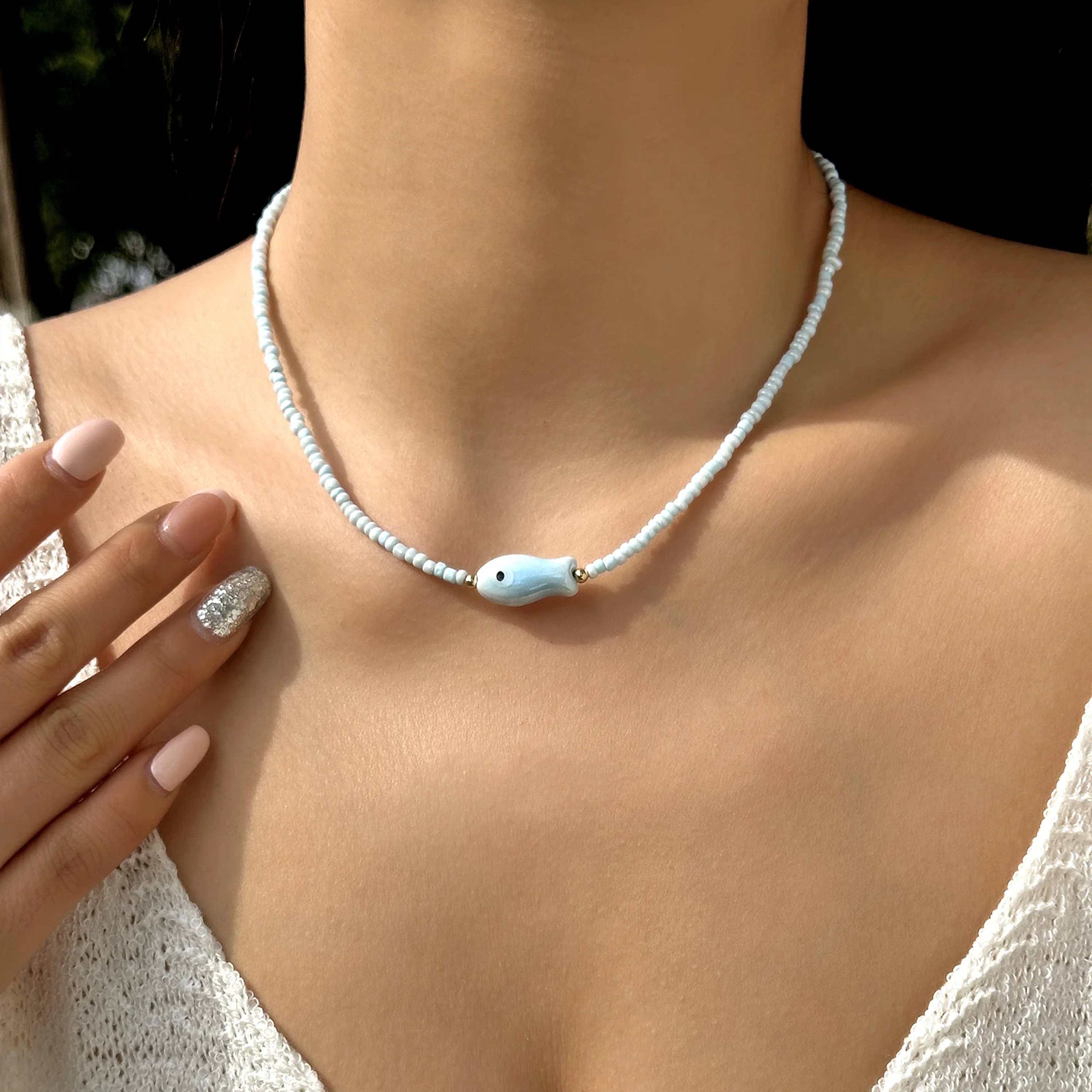 Handmade Fish Bead Necklace Colorful Ceramic Fish Beach Choker for Women & Unisex Boho Jewelry – view 9