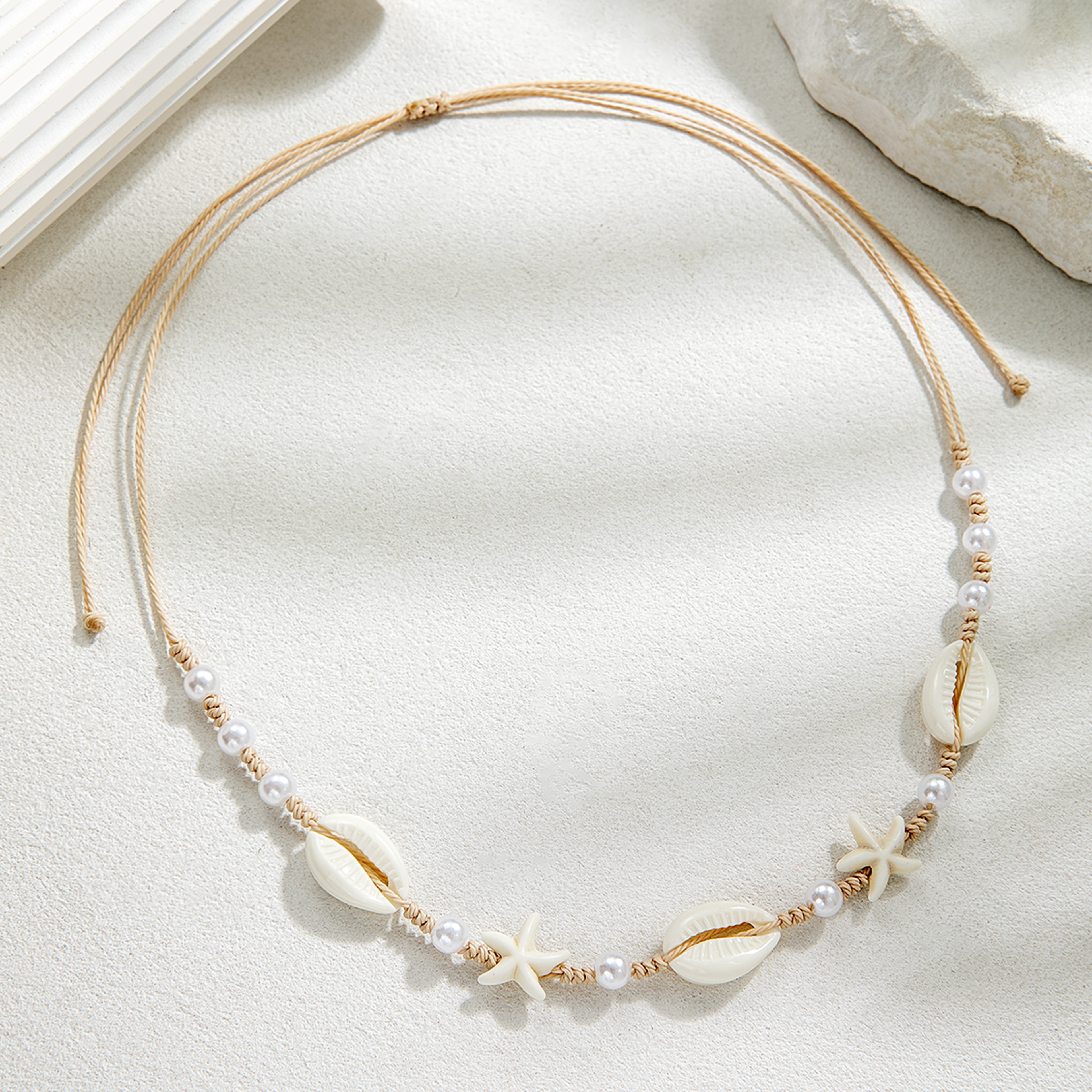 Boho Shell Choker Necklace with Turquoise & Starfish Beach Pendant – view 2
