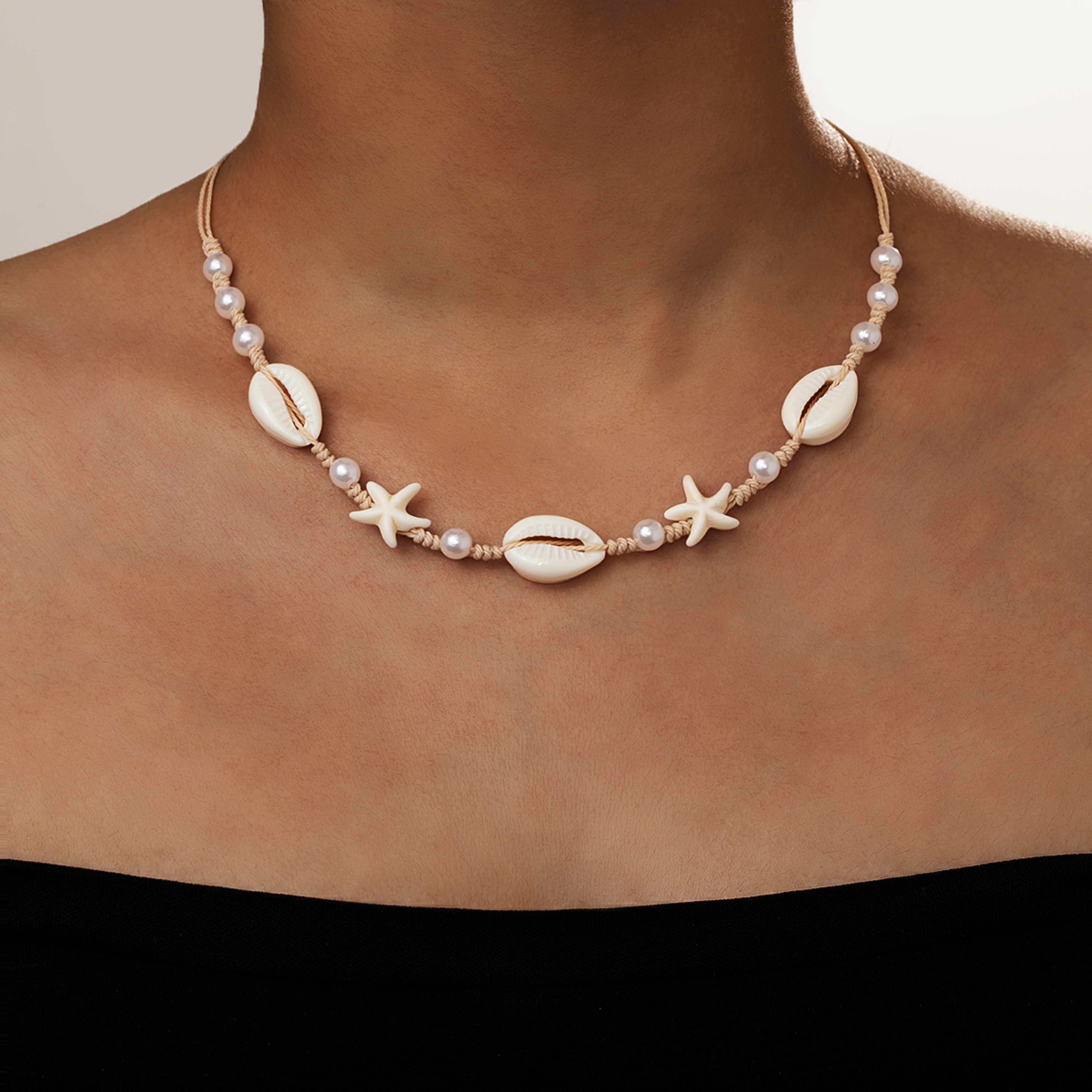 Boho Shell Choker Necklace with Turquoise & Starfish Beach Pendant – view 6