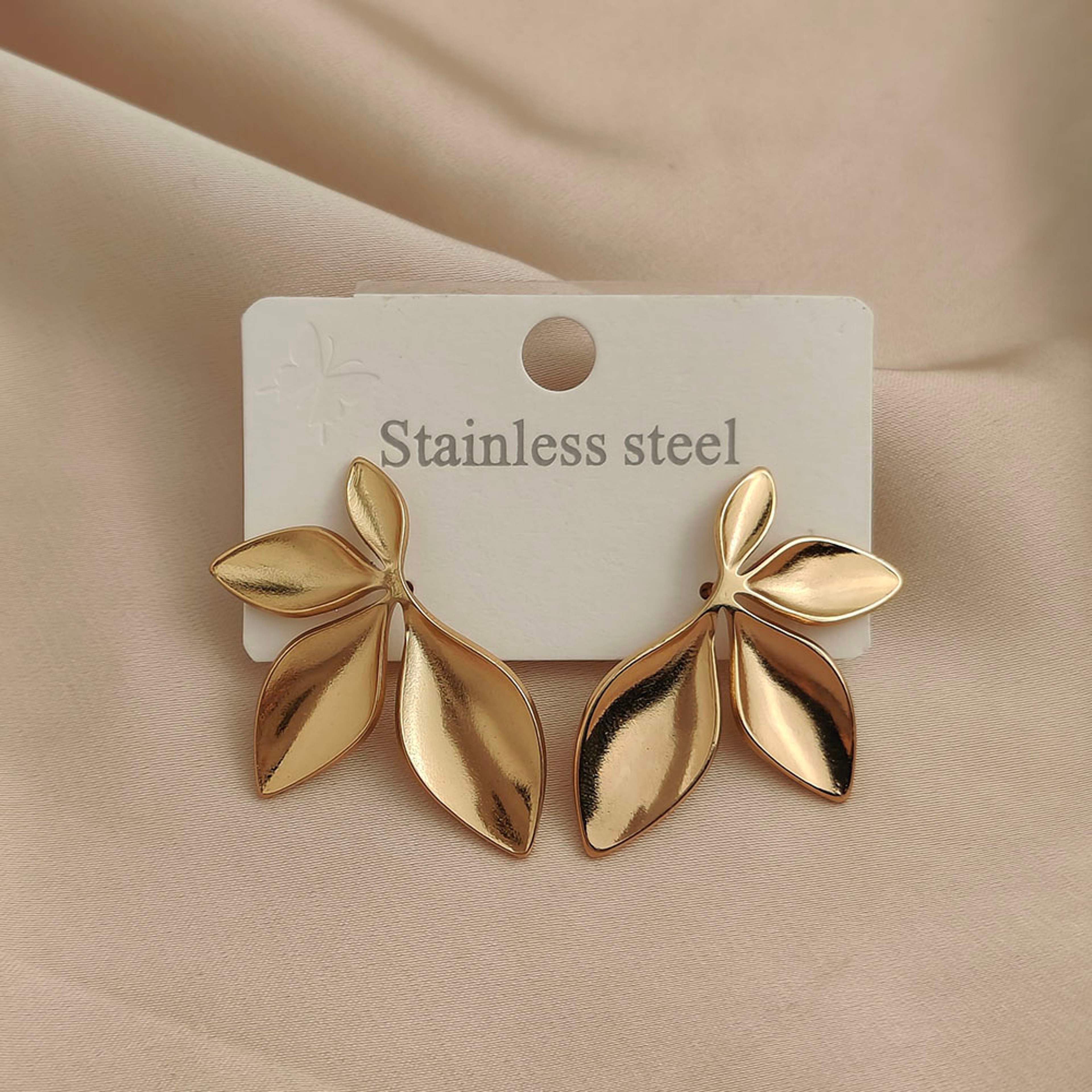 Ocean Inspired Stainless Steel Earrings with Starfish & Leaf Design Waterproof Statement Jewelry for Women – view 4