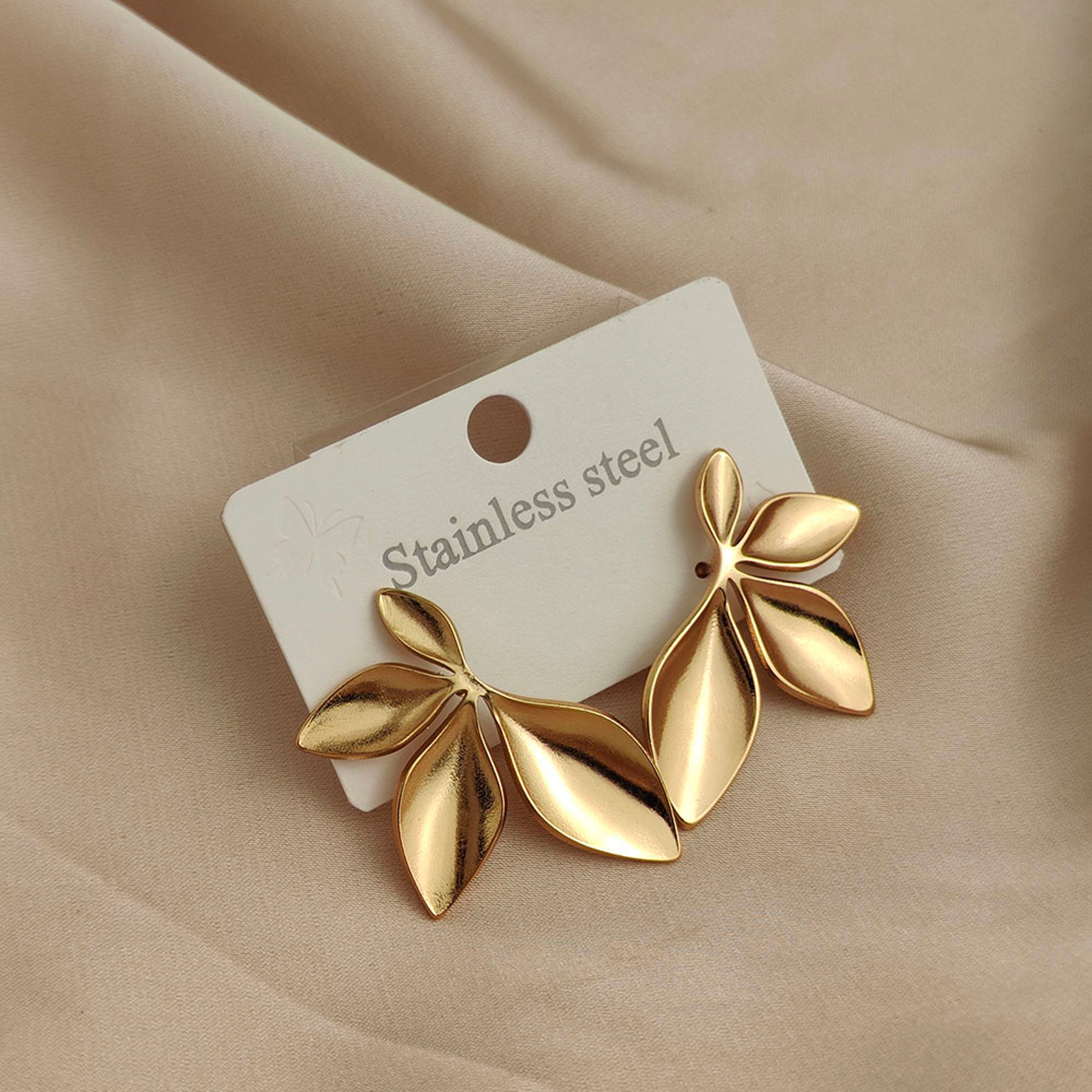 Ocean Inspired Stainless Steel Earrings with Starfish & Leaf Design Waterproof Statement Jewelry for Women – view 5