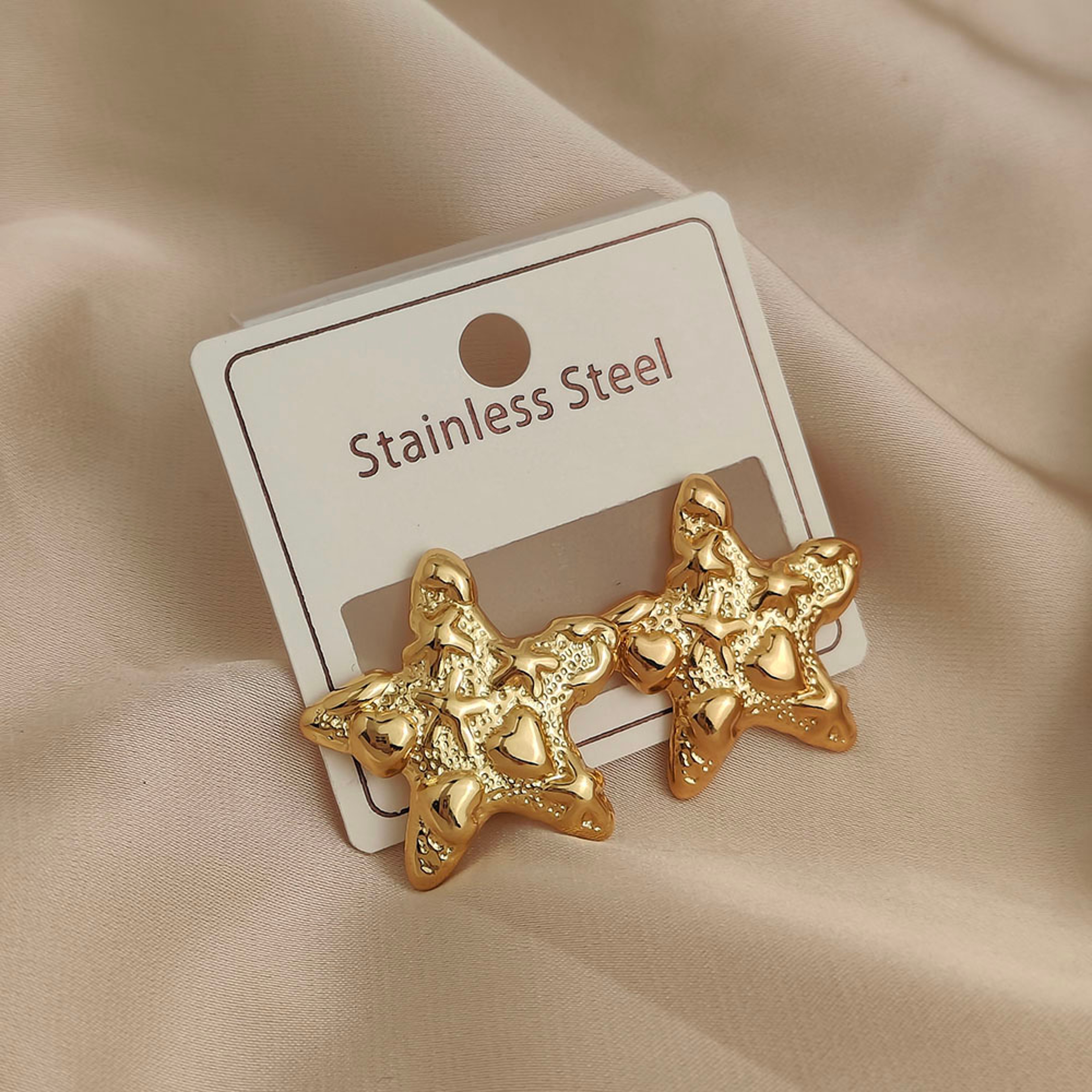 Ocean Inspired Stainless Steel Earrings with Starfish & Leaf Design Waterproof Statement Jewelry for Women – view 7
