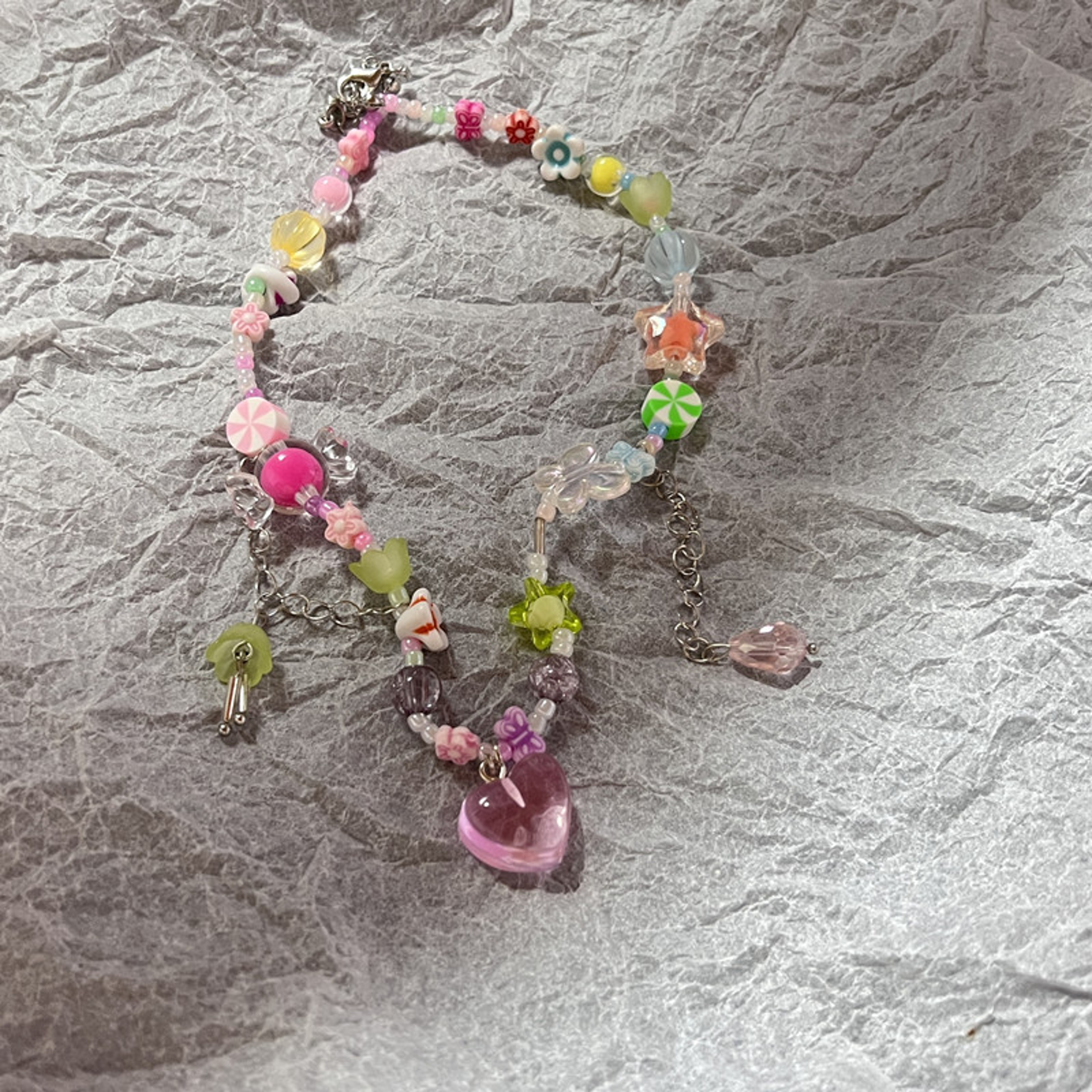 Beaded Flower Heart Necklace Retro Clavicle Chain For Women 0