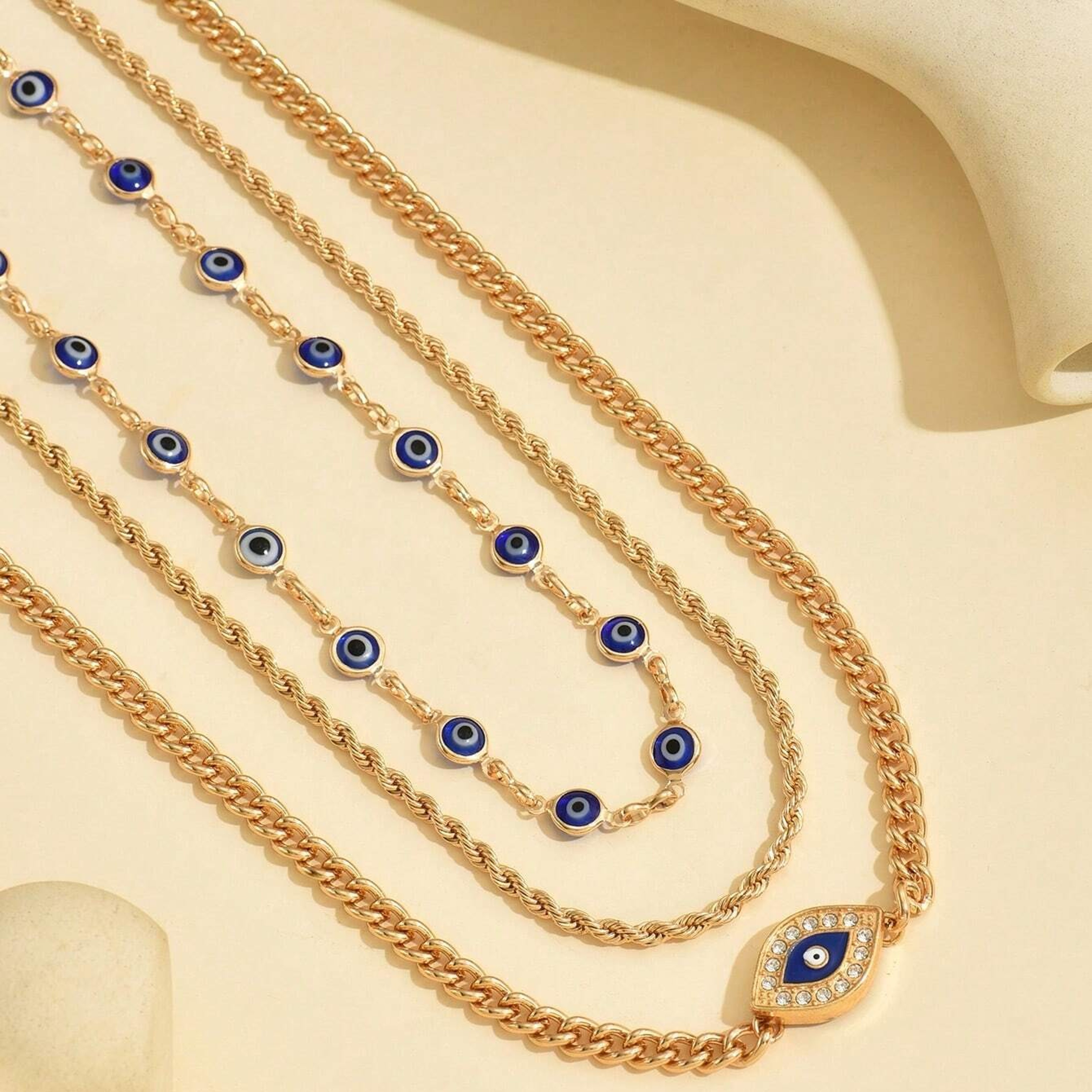 Evil Eye Necklace Layered Crystal Lucky Charm Boho Pendant Necklace For Women 3
