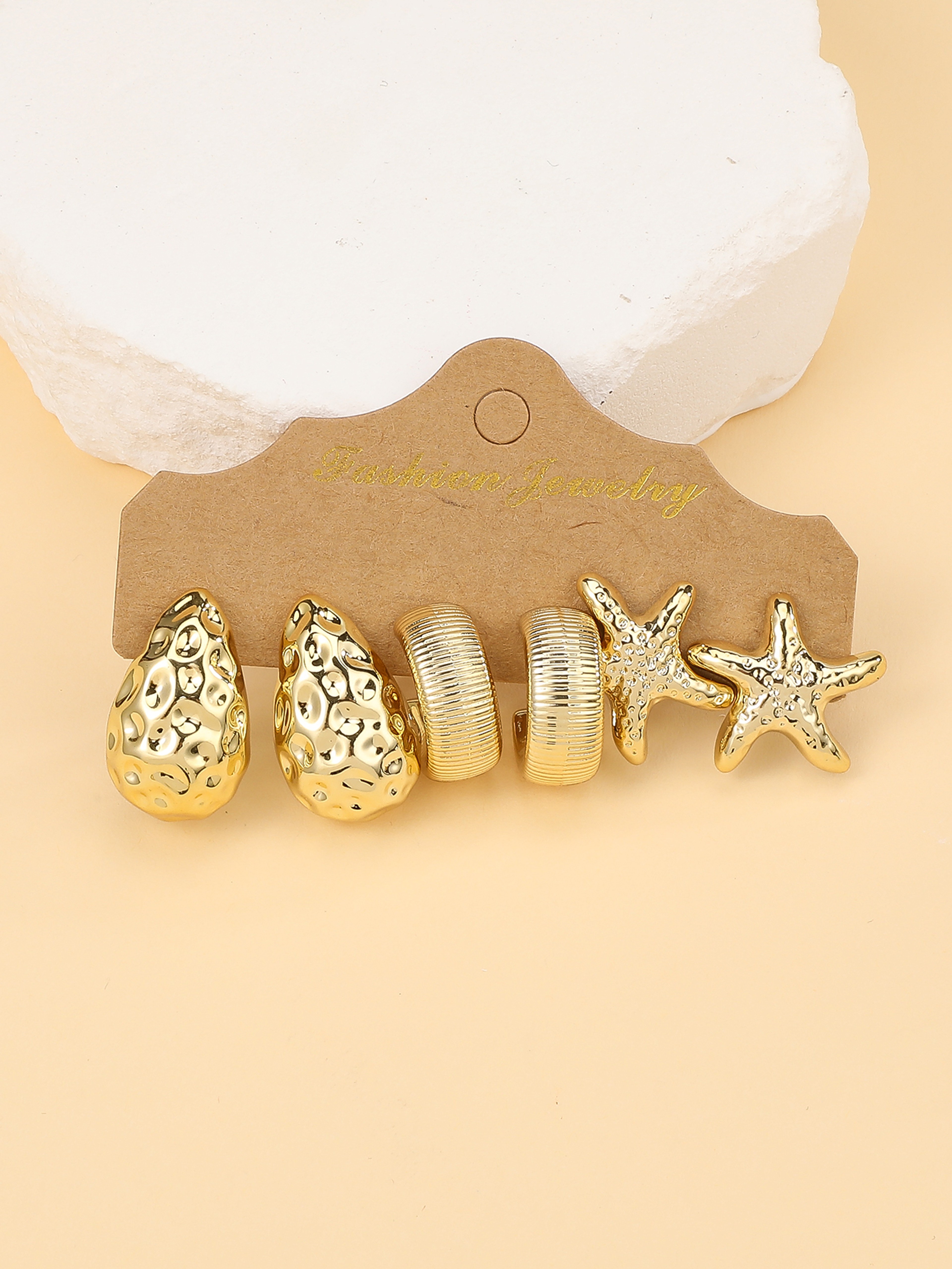 Golden Starfish Earrings  Seashell Beach Jewelry Set For Vacation  Everyday Style 3