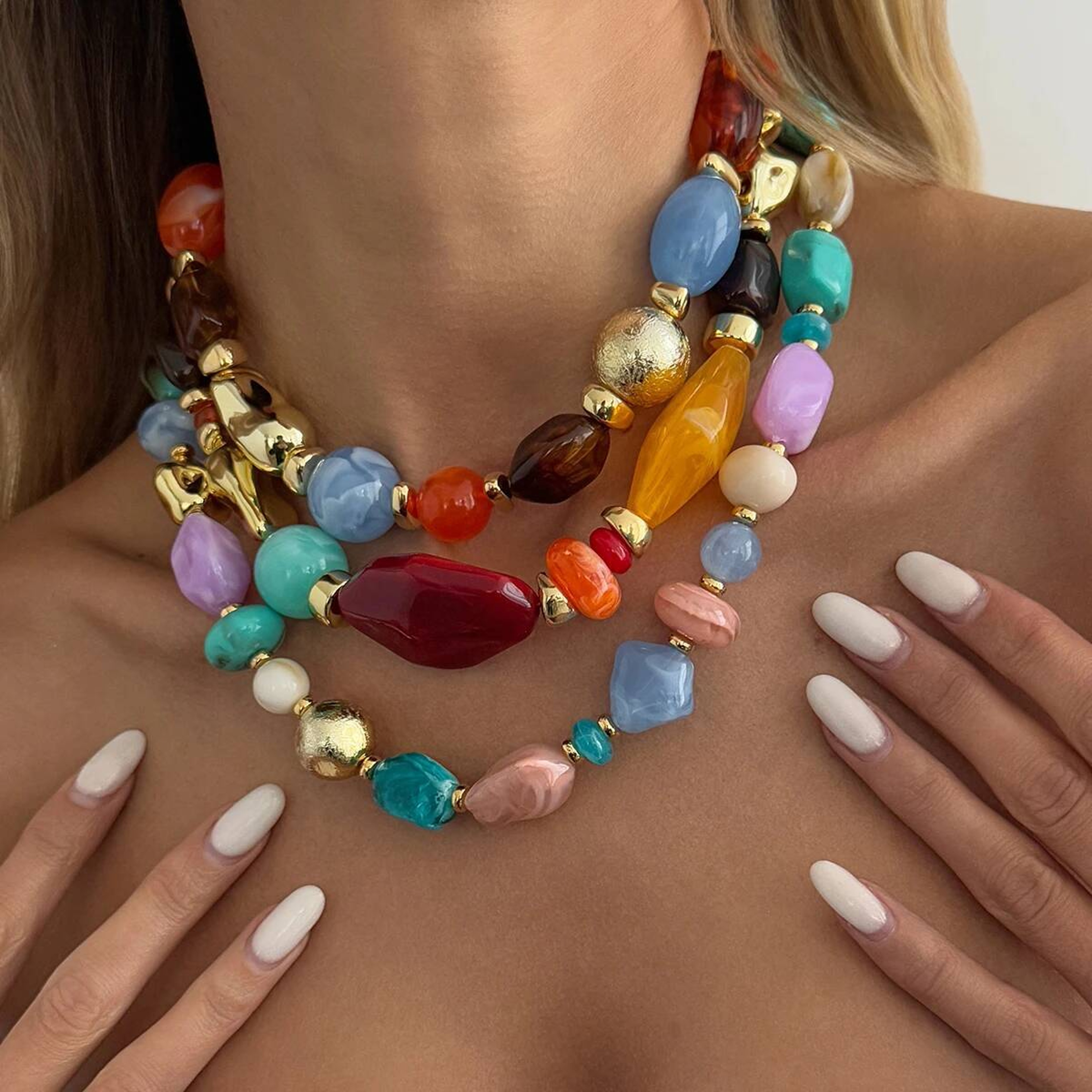 Bohemian Colorful Resin Beaded Choker Necklace Adjustable Vintage Acrylic Boho Jewelry For Women 0