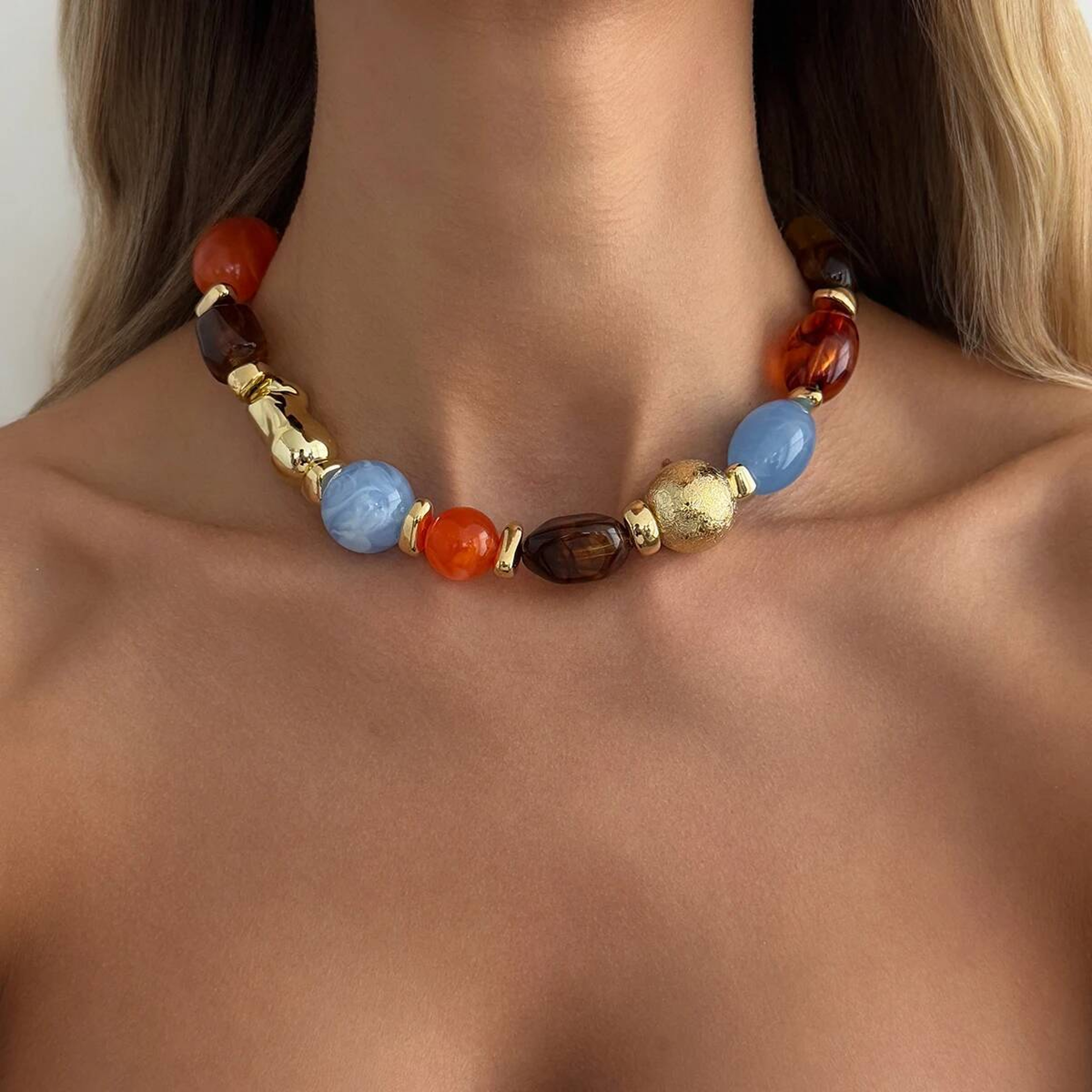 Bohemian Colorful Resin Beaded Choker Necklace Adjustable Vintage Acrylic Boho Jewelry For Women 6