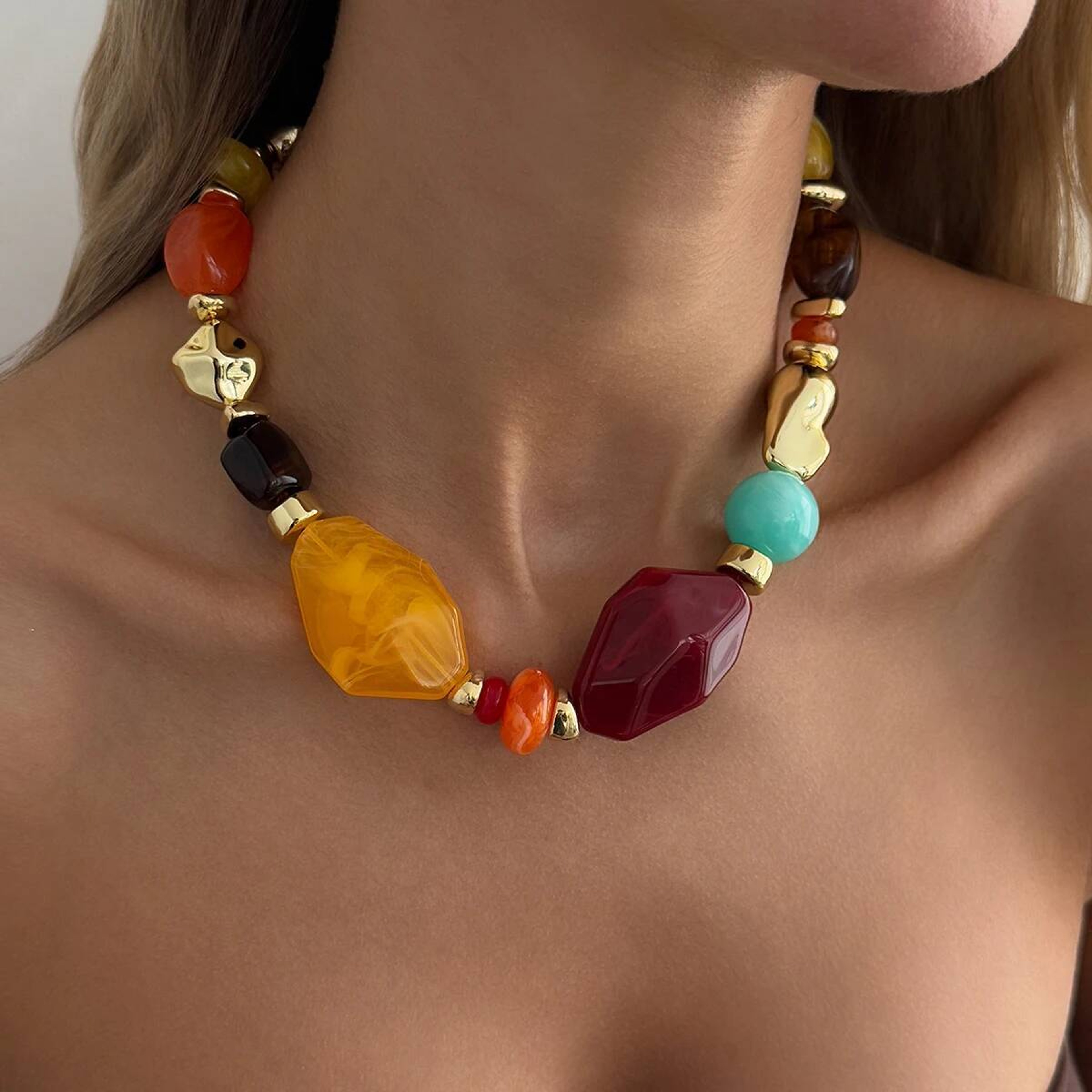 Bohemian Colorful Resin Beaded Choker Necklace Adjustable Vintage Acrylic Boho Jewelry For Women 8