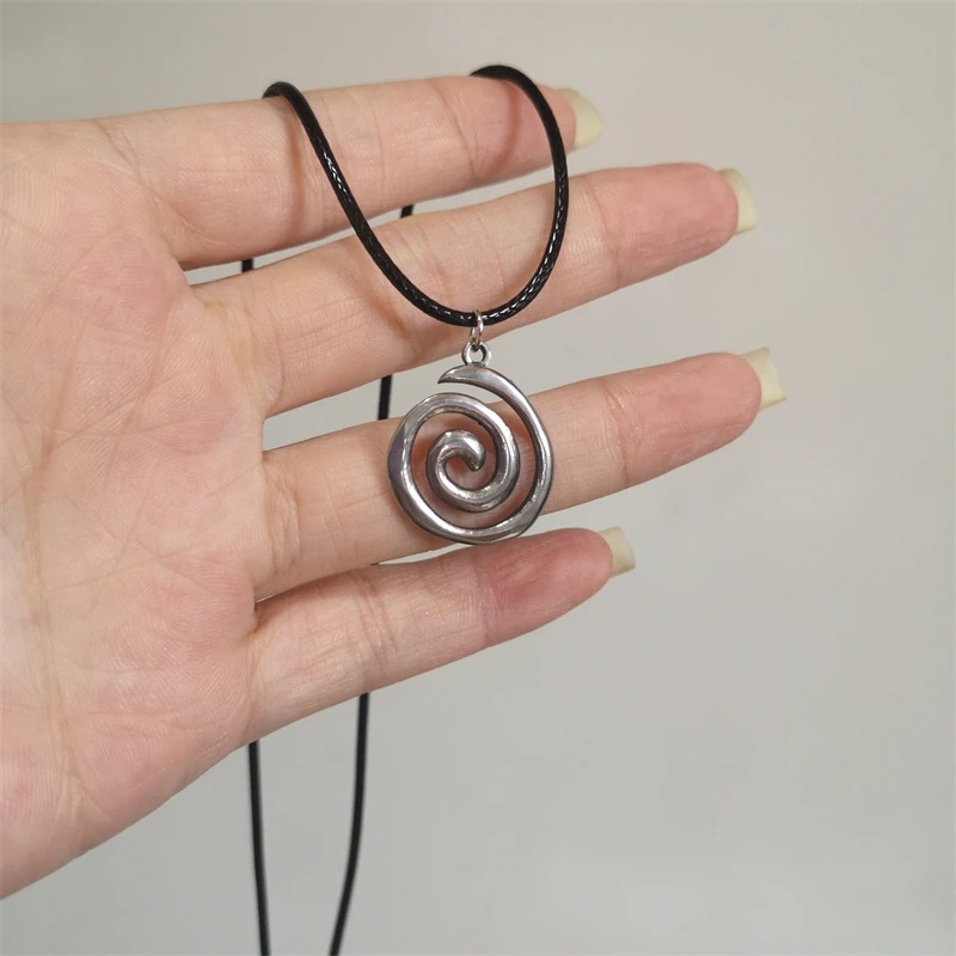 Vintage Spiral Pendant Necklace With Handwoven Leather Cord  Boho Goth Necklace For Women 7