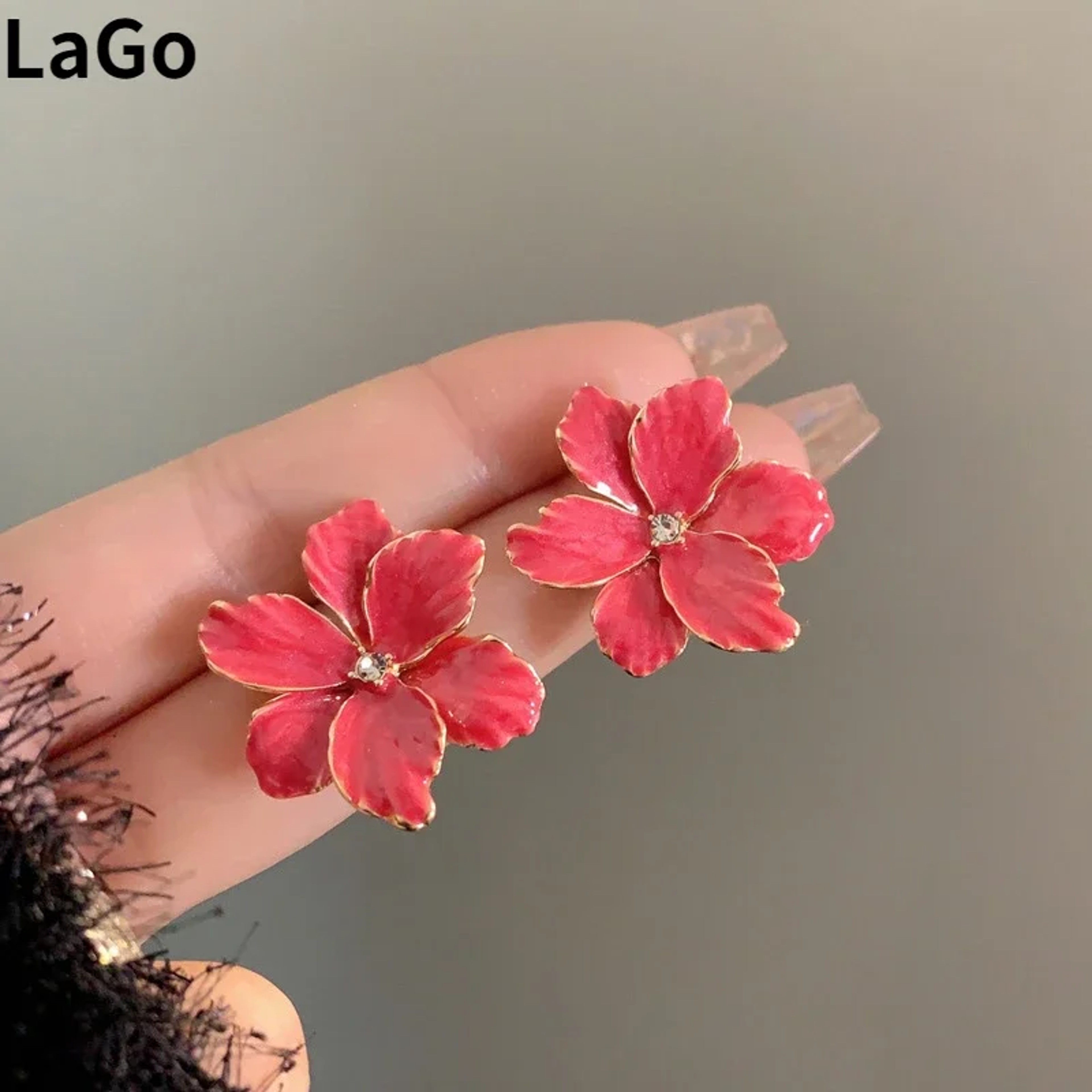 Elegant Red Flower Earrings With Silver Needle Floral Stud Earrings For Women 0