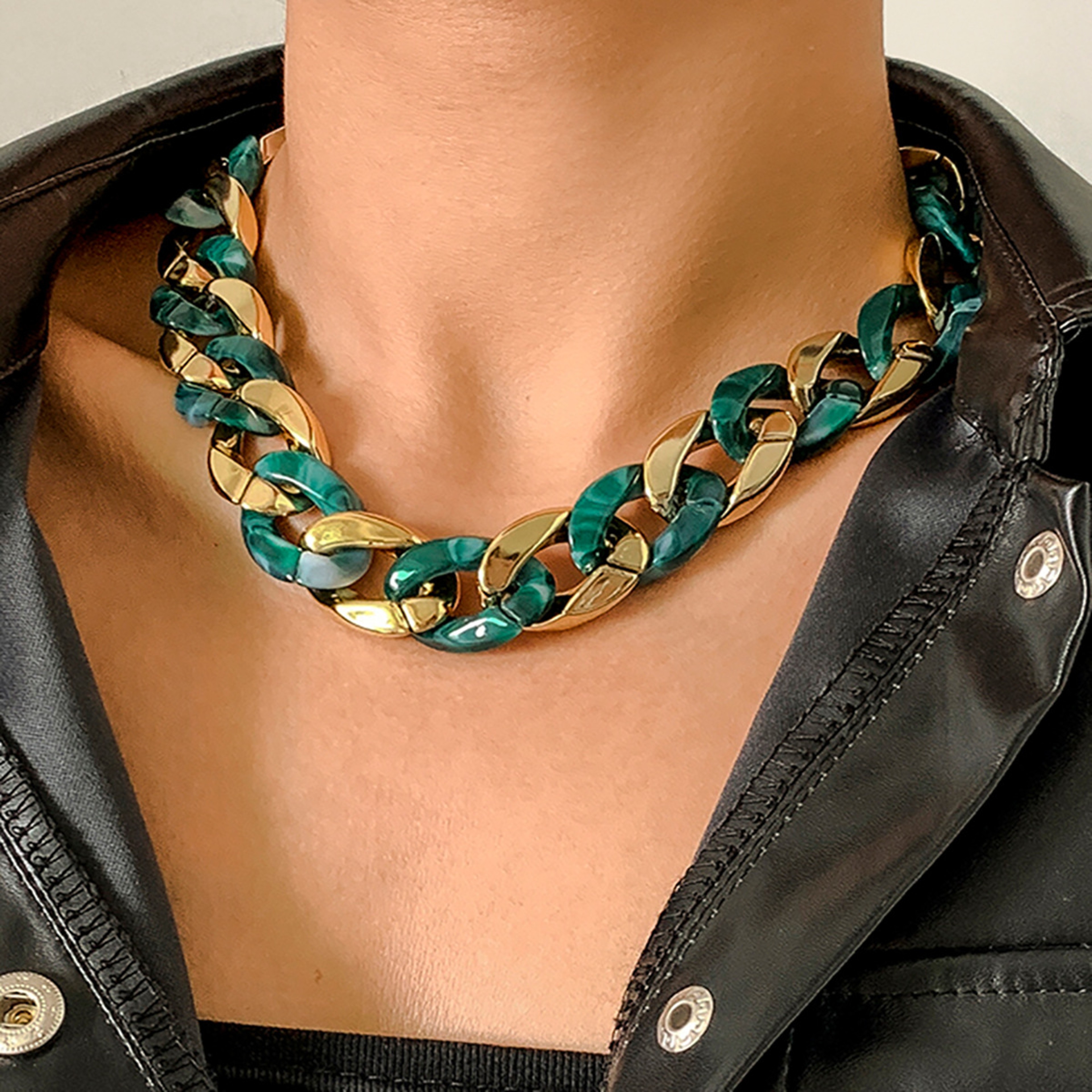 Punk Cross Necklace Gothic Acrylic Chain Necklace with Hip Hop Buckle Design for Women – view 7