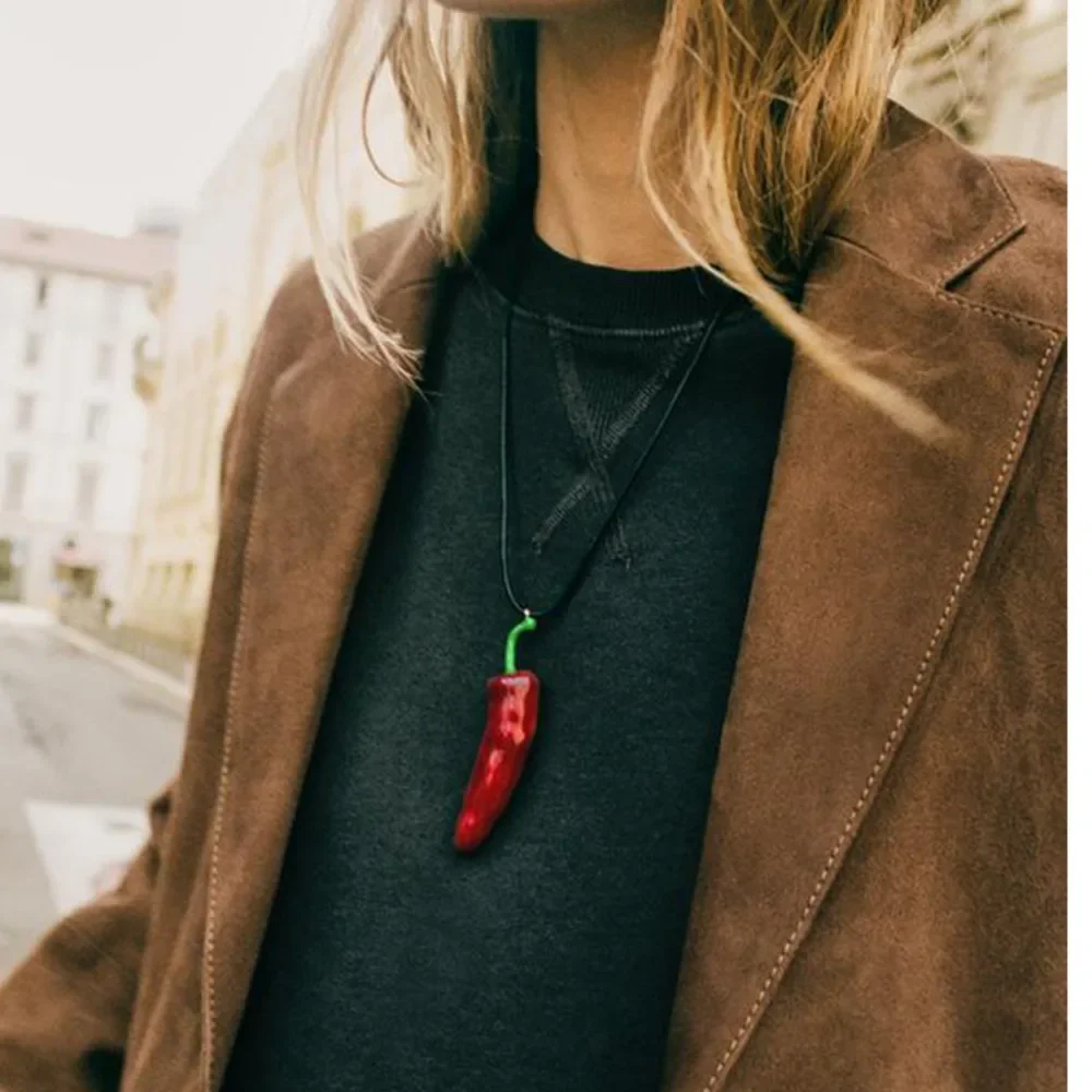 Boho Red Pepper Pendant Rope Chain Necklace for Women Chic Red Pepper Pendant Necklace Gift – view 1
