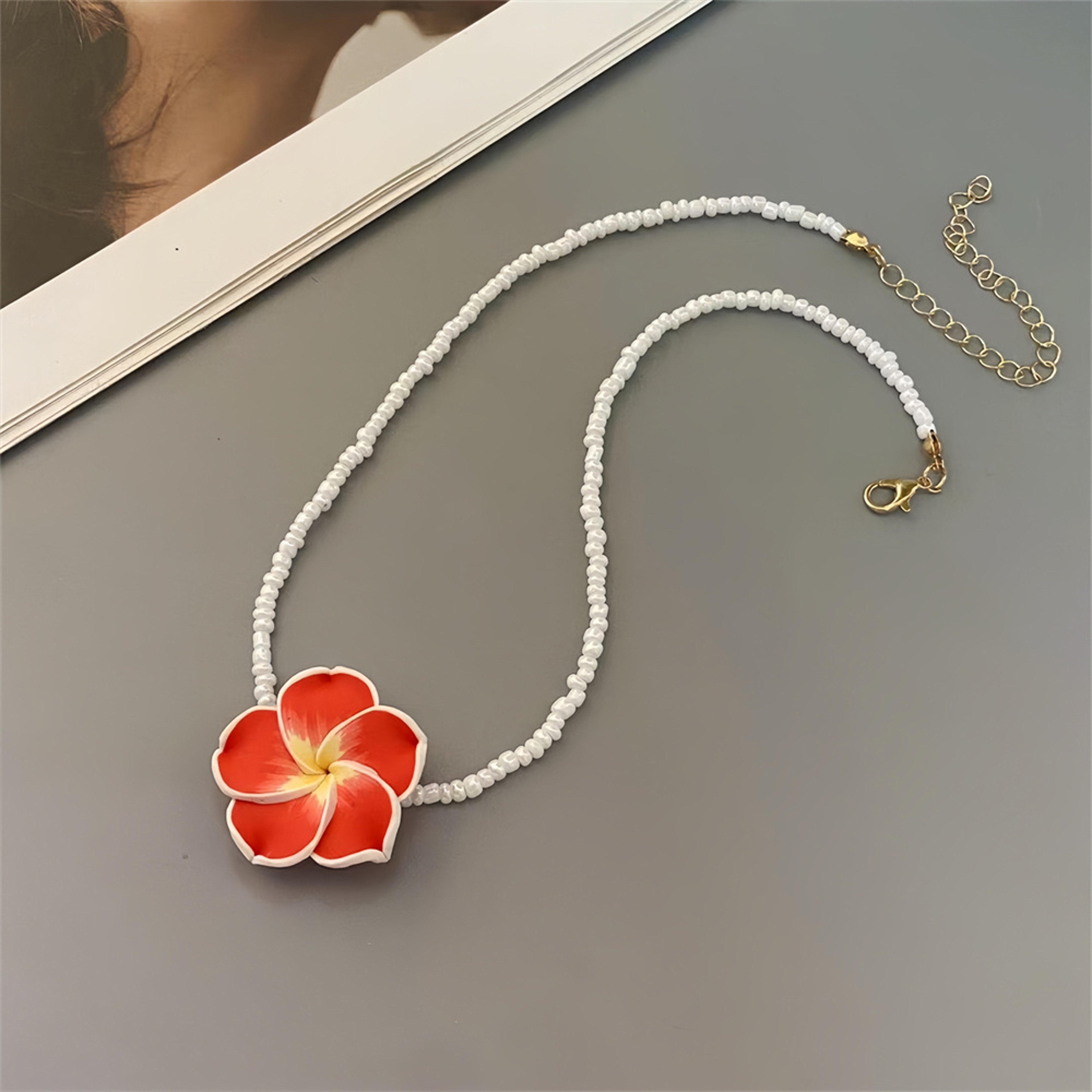 Boho Flower Choker Necklace With Polymer Clay Daisy Beads For Women  Girls 0
