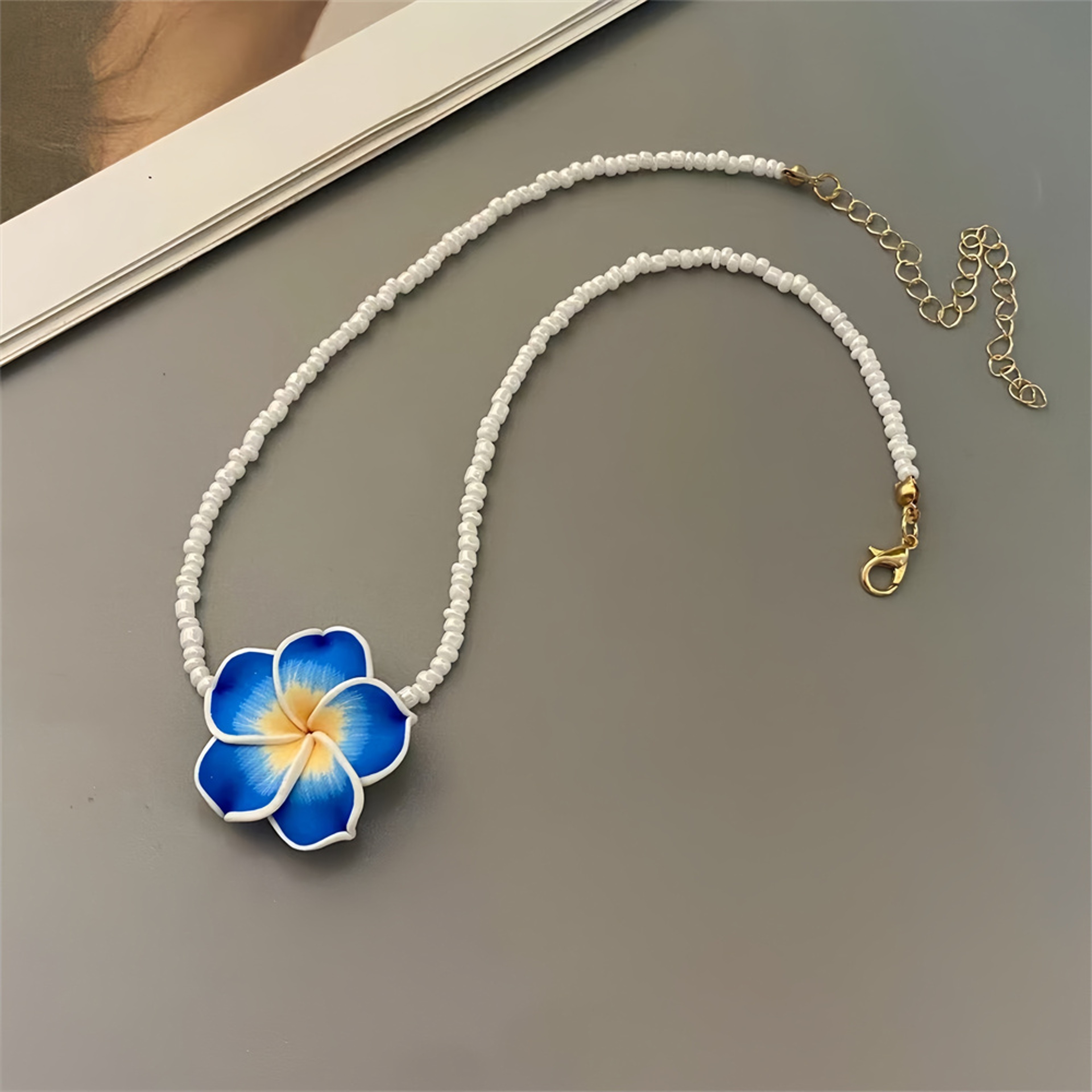 Boho Flower Choker Necklace With Polymer Clay Daisy Beads For Women  Girls 1